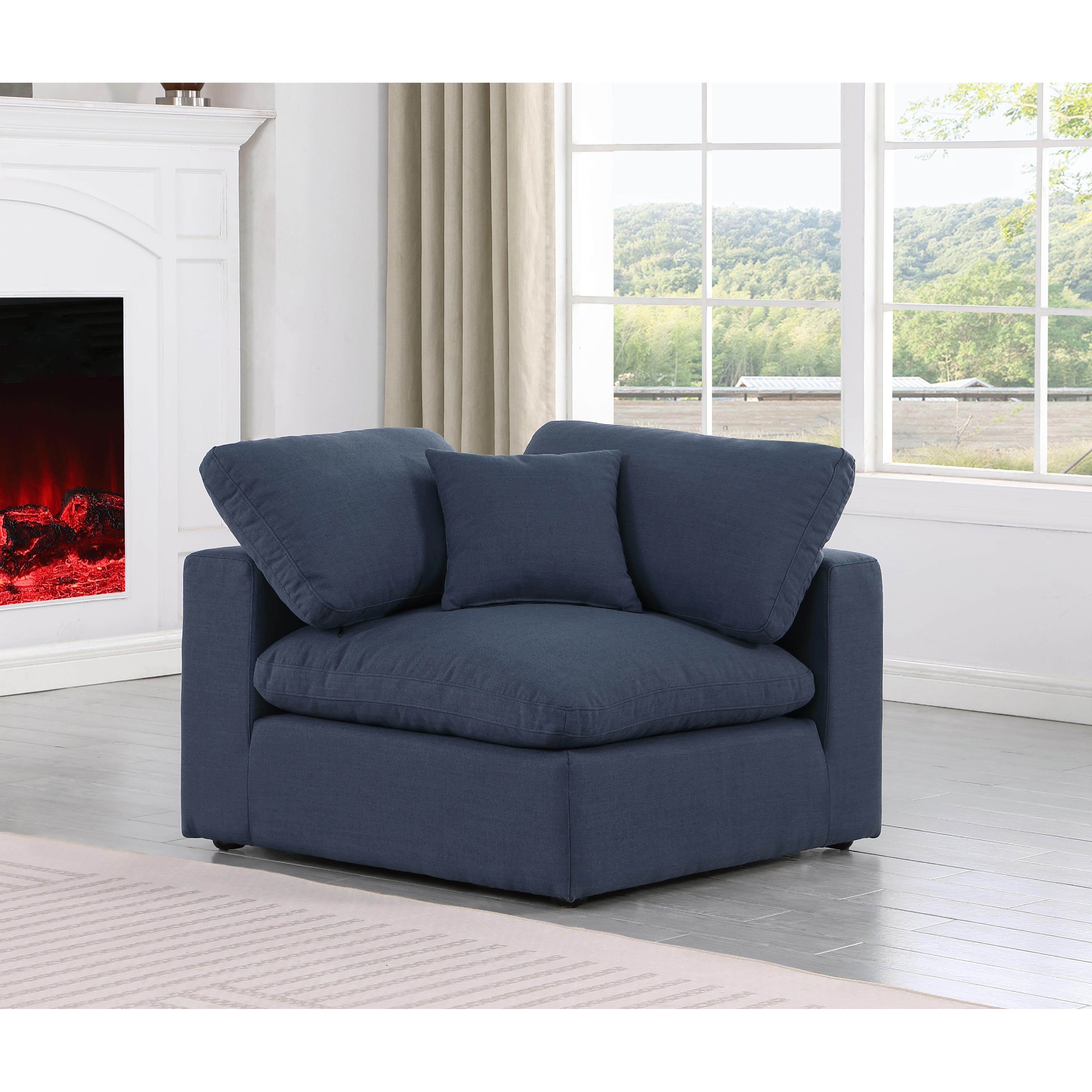 Meridian Comfy Navy Linen Textured Fabric Modular Corner Chair