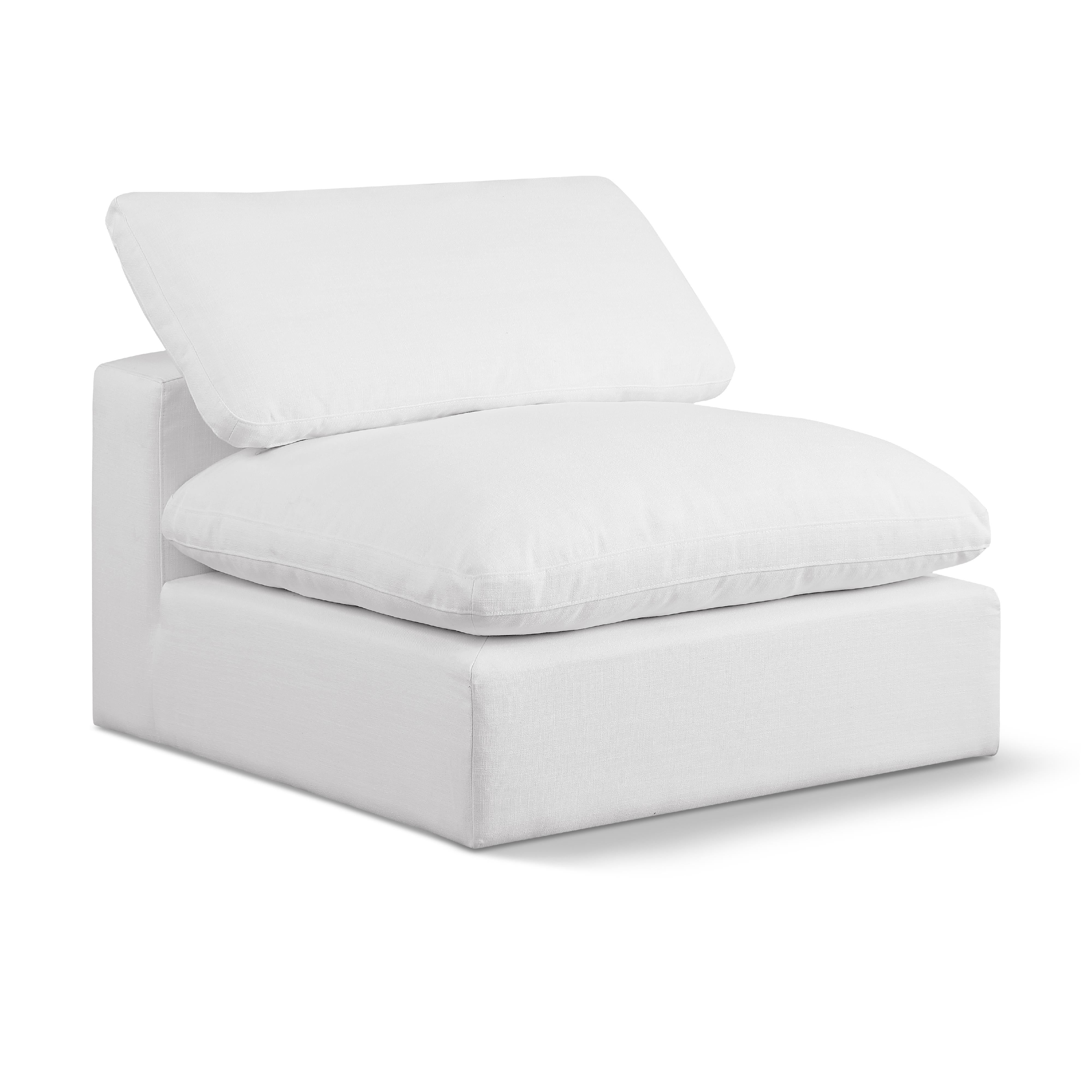 Meridian Comfy White Linen Textured Fabric Modular Armless Chair