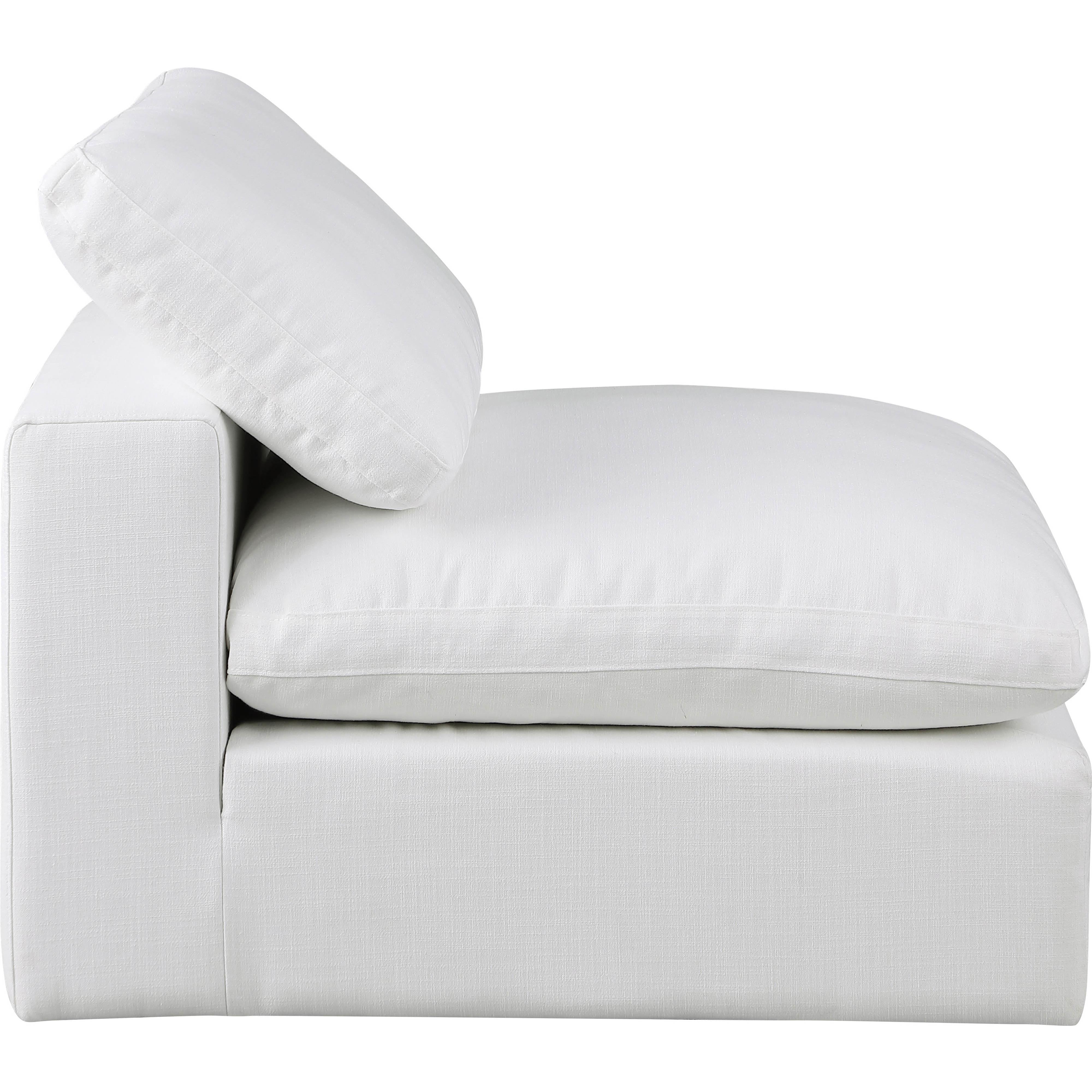Meridian Comfy White Linen Textured Fabric Modular Armless Chair