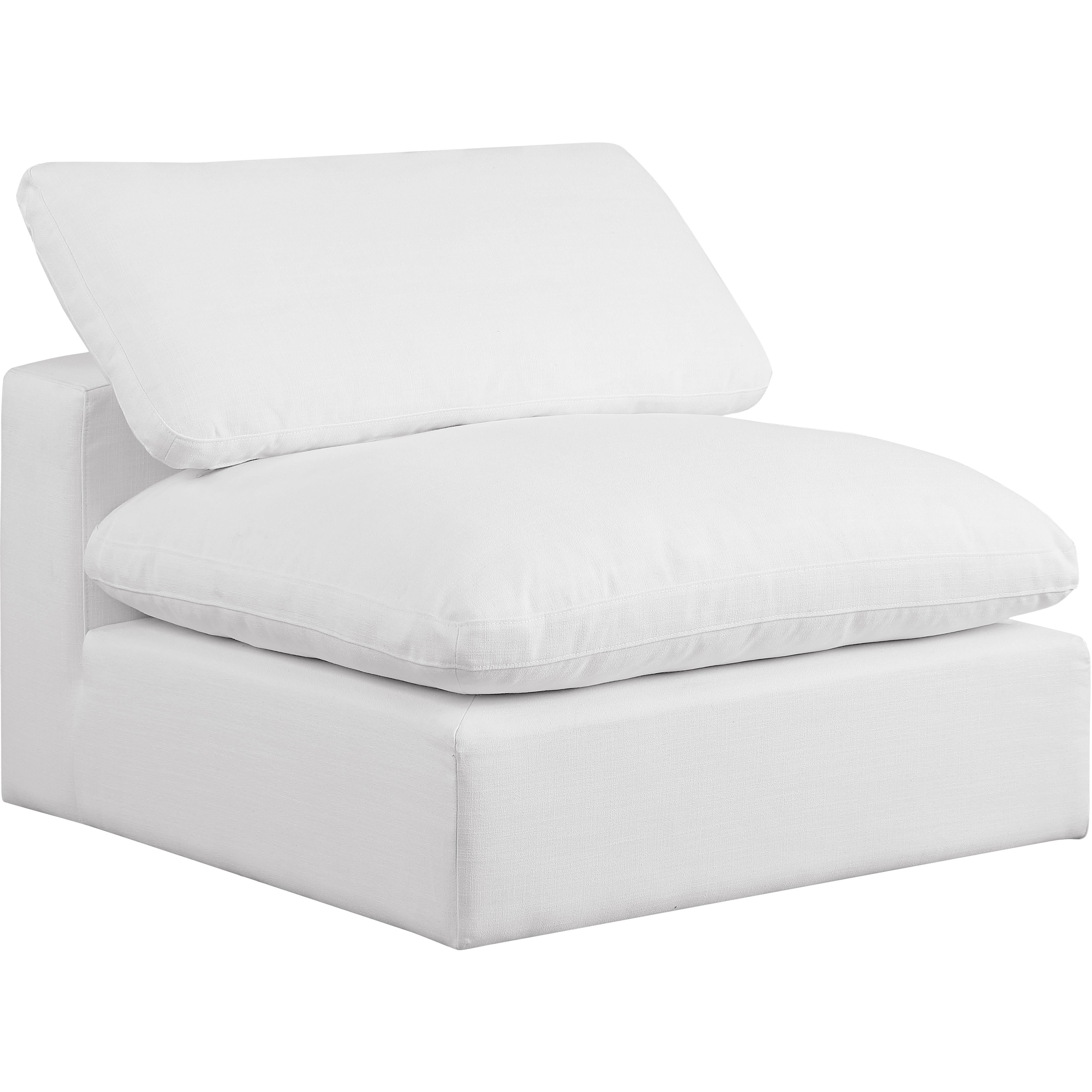 Meridian Comfy White Linen Textured Fabric Modular Armless Chair