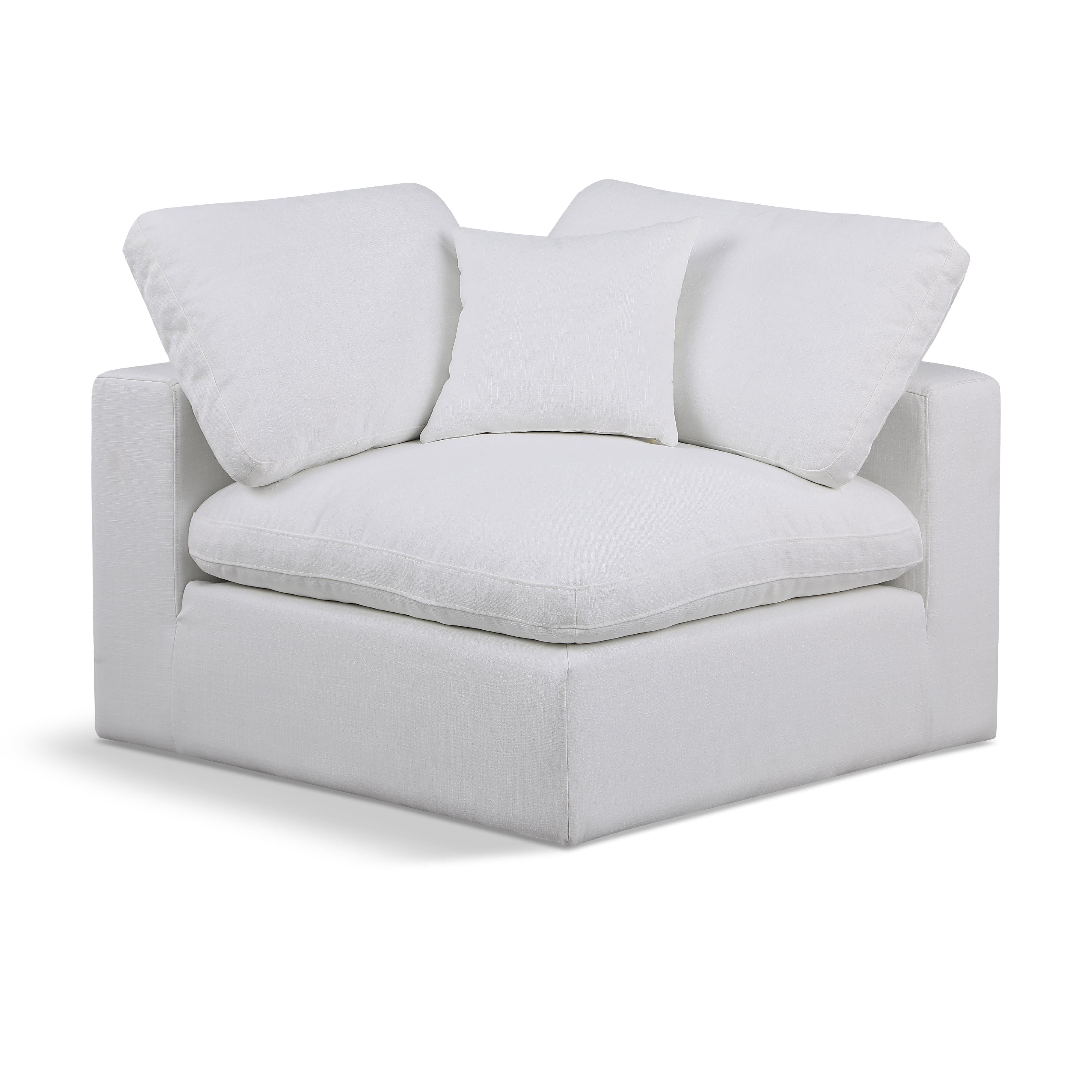 Meridian Comfy White Linen Textured Fabric Modular Corner Chair