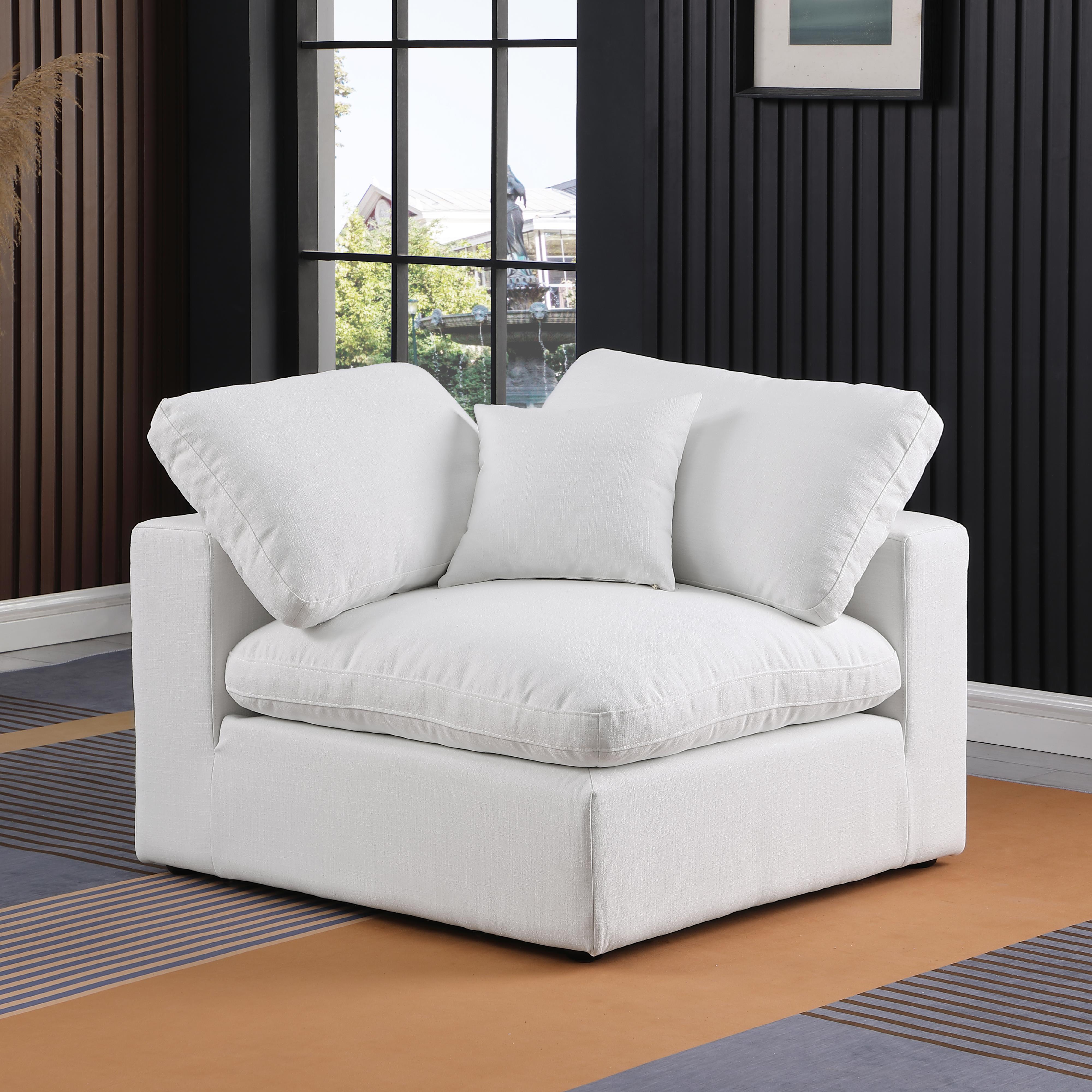 Meridian Comfy White Linen Textured Fabric Modular Corner Chair