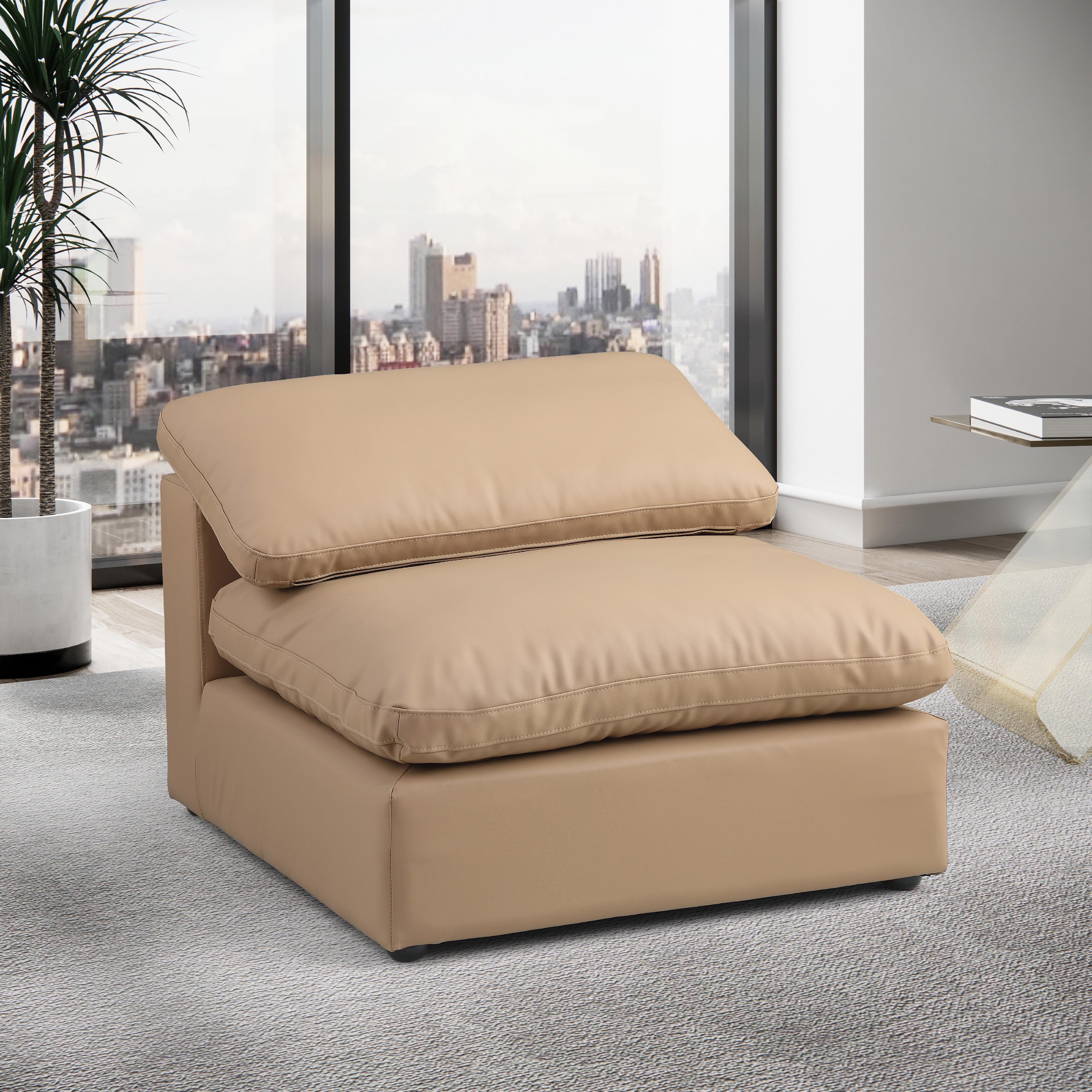 Meridian Comfy Tan Vegan Leather Modular Armless Chair