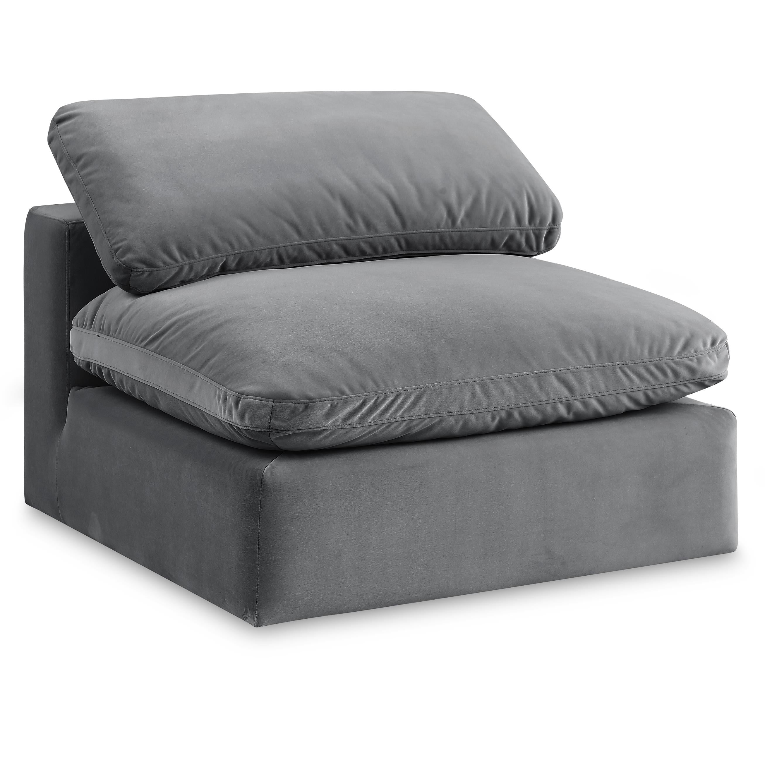 Meridian Comfy Grey Velvet Modular Armless Chair