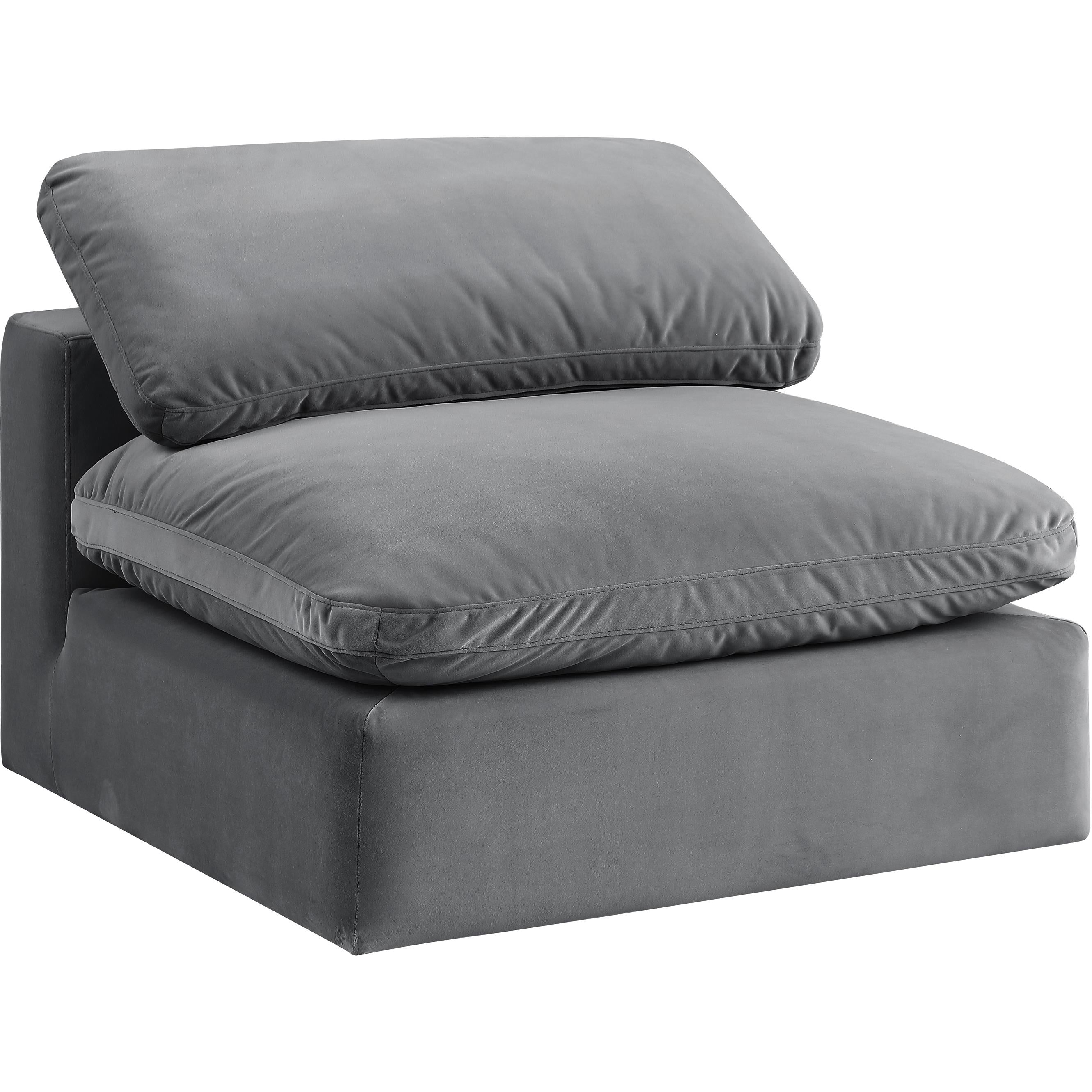 Meridian Comfy Grey Velvet Modular Armless Chair