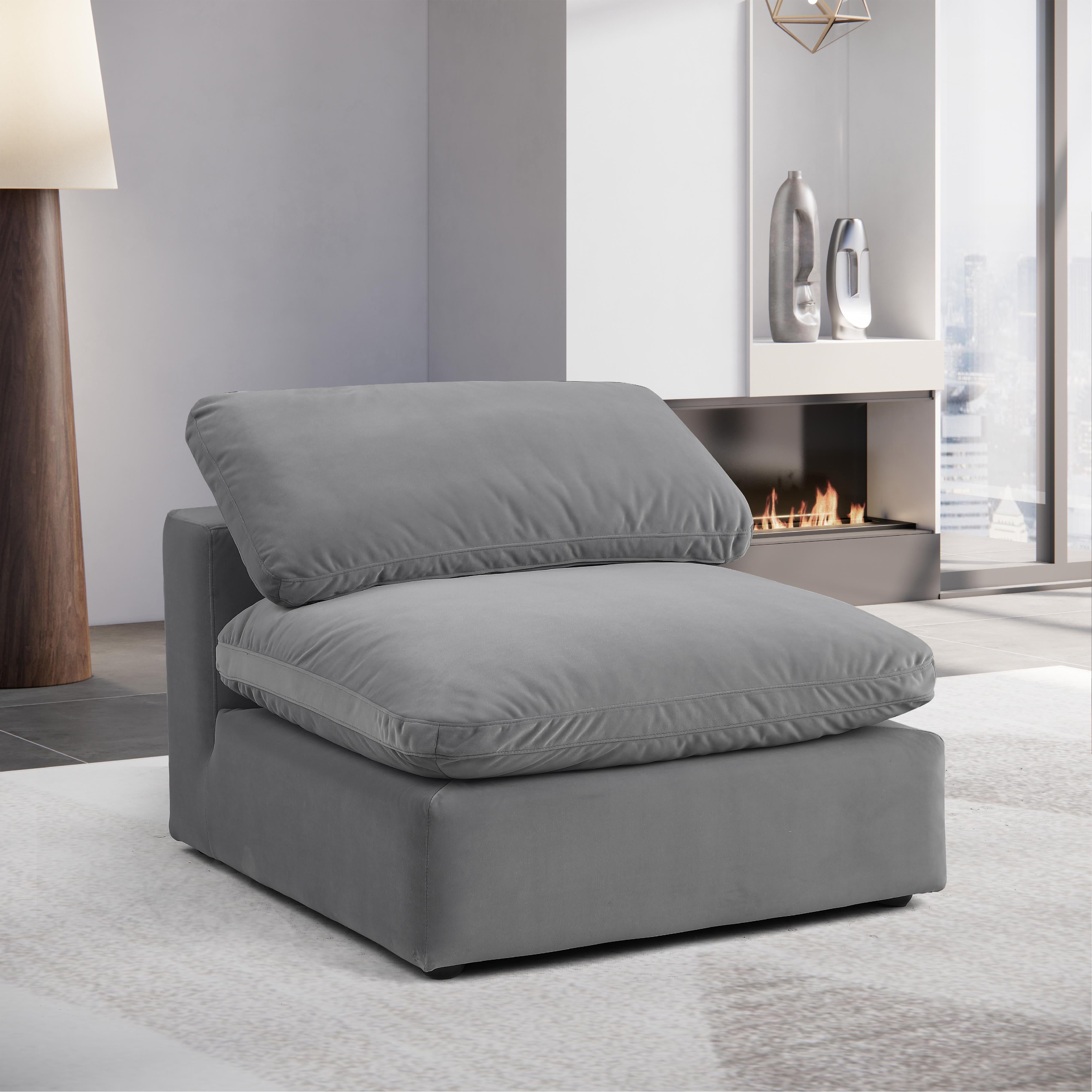 Meridian Comfy Grey Velvet Modular Armless Chair