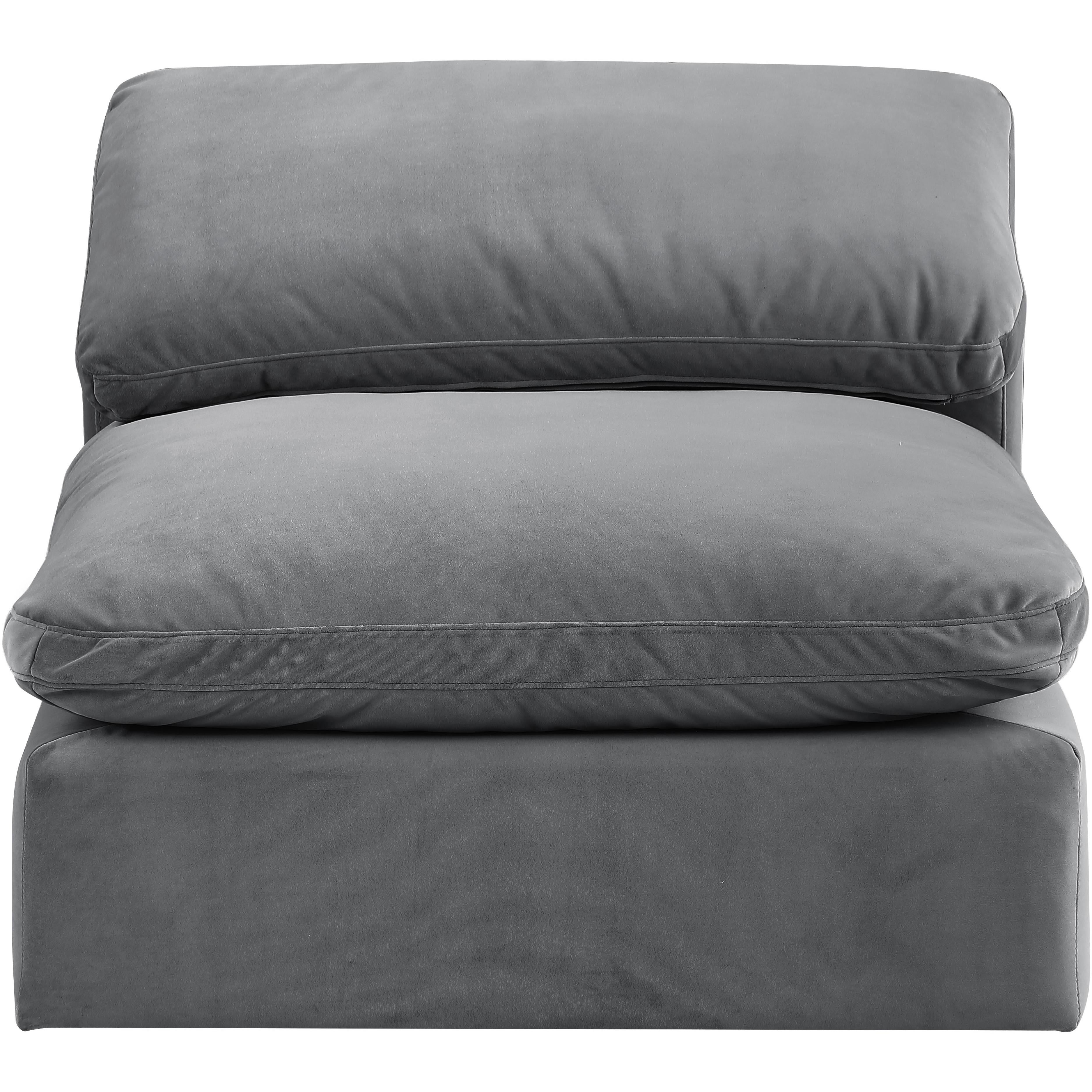 Meridian Comfy Grey Velvet Modular Armless Chair