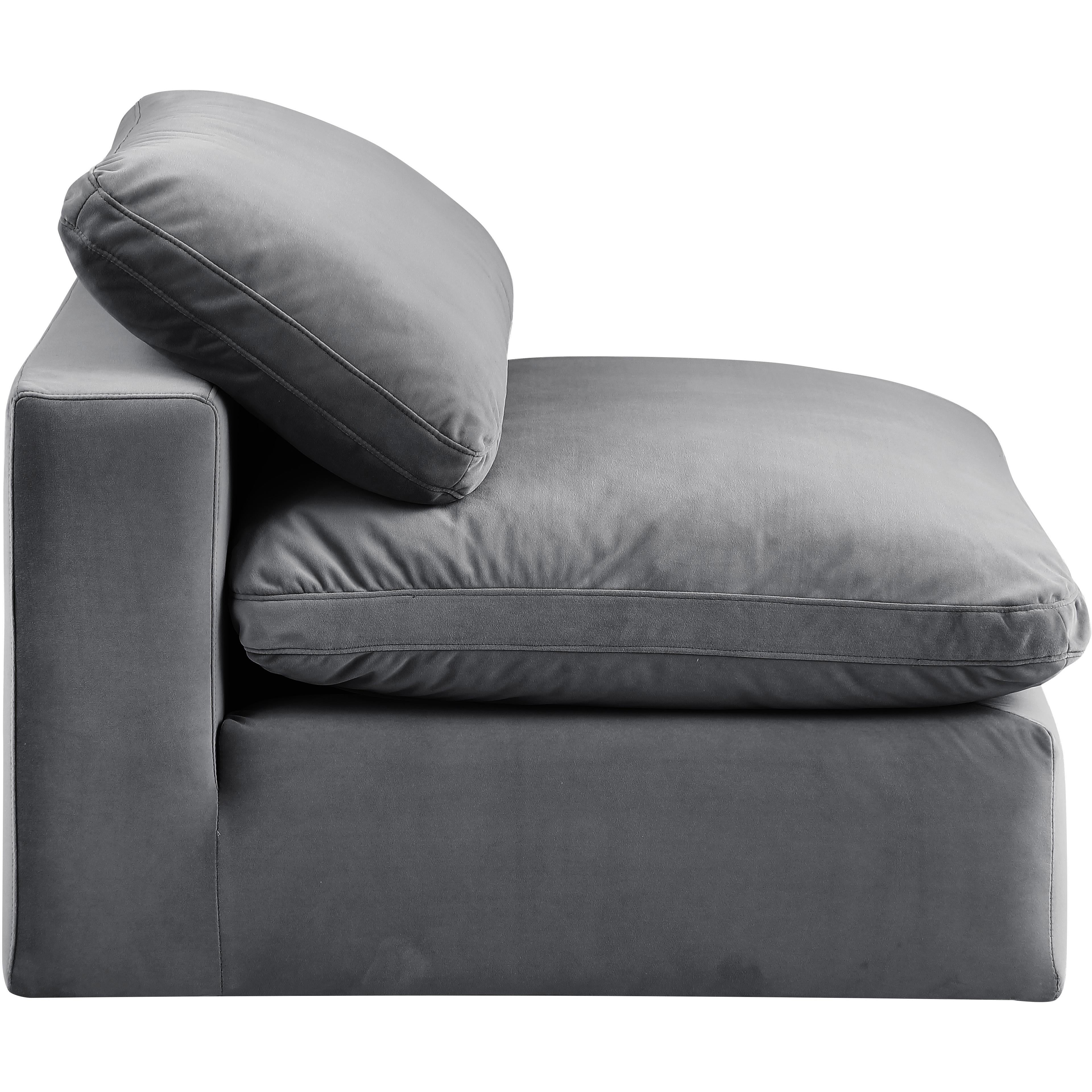 Meridian Comfy Grey Velvet Modular Armless Chair