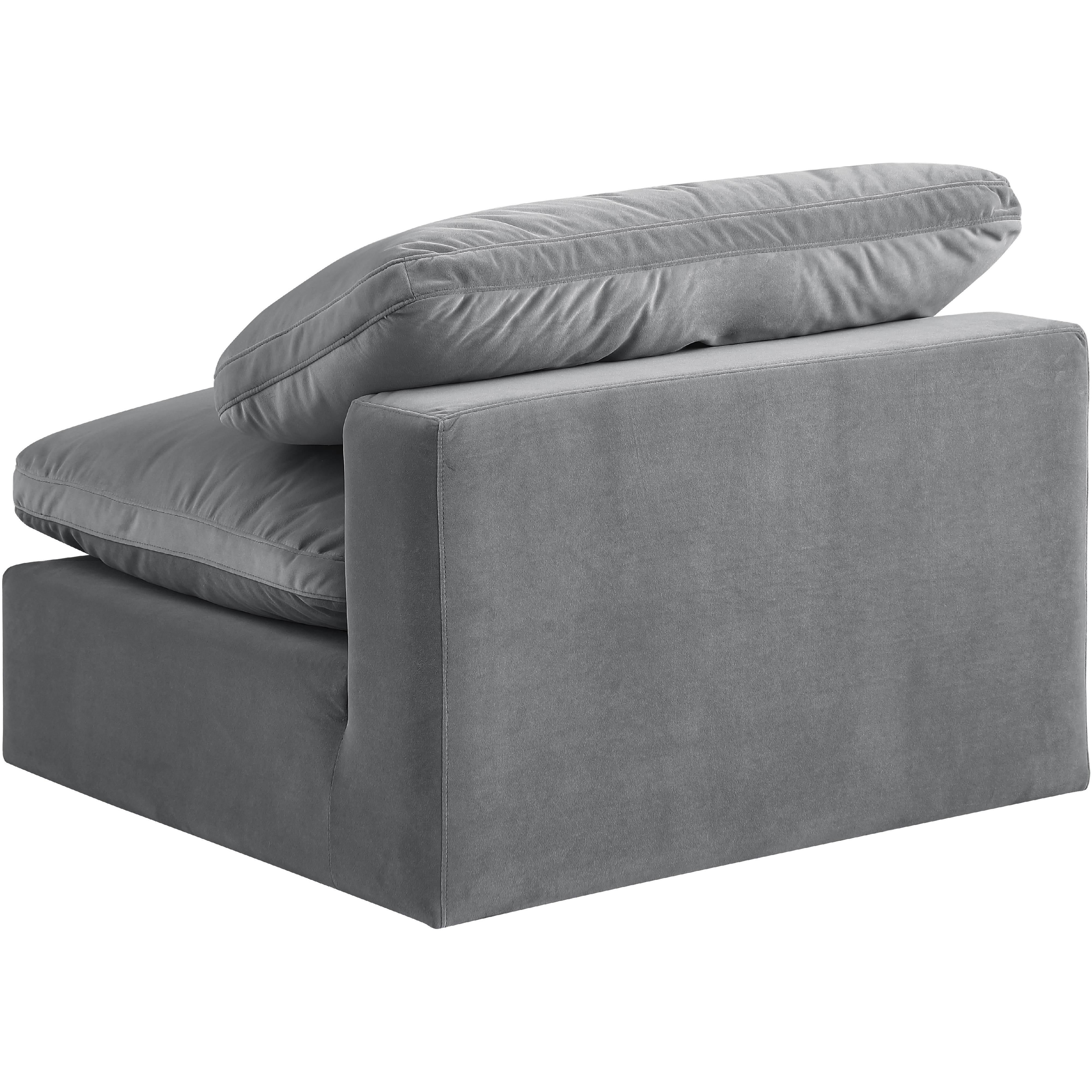 Meridian Comfy Grey Velvet Modular Armless Chair