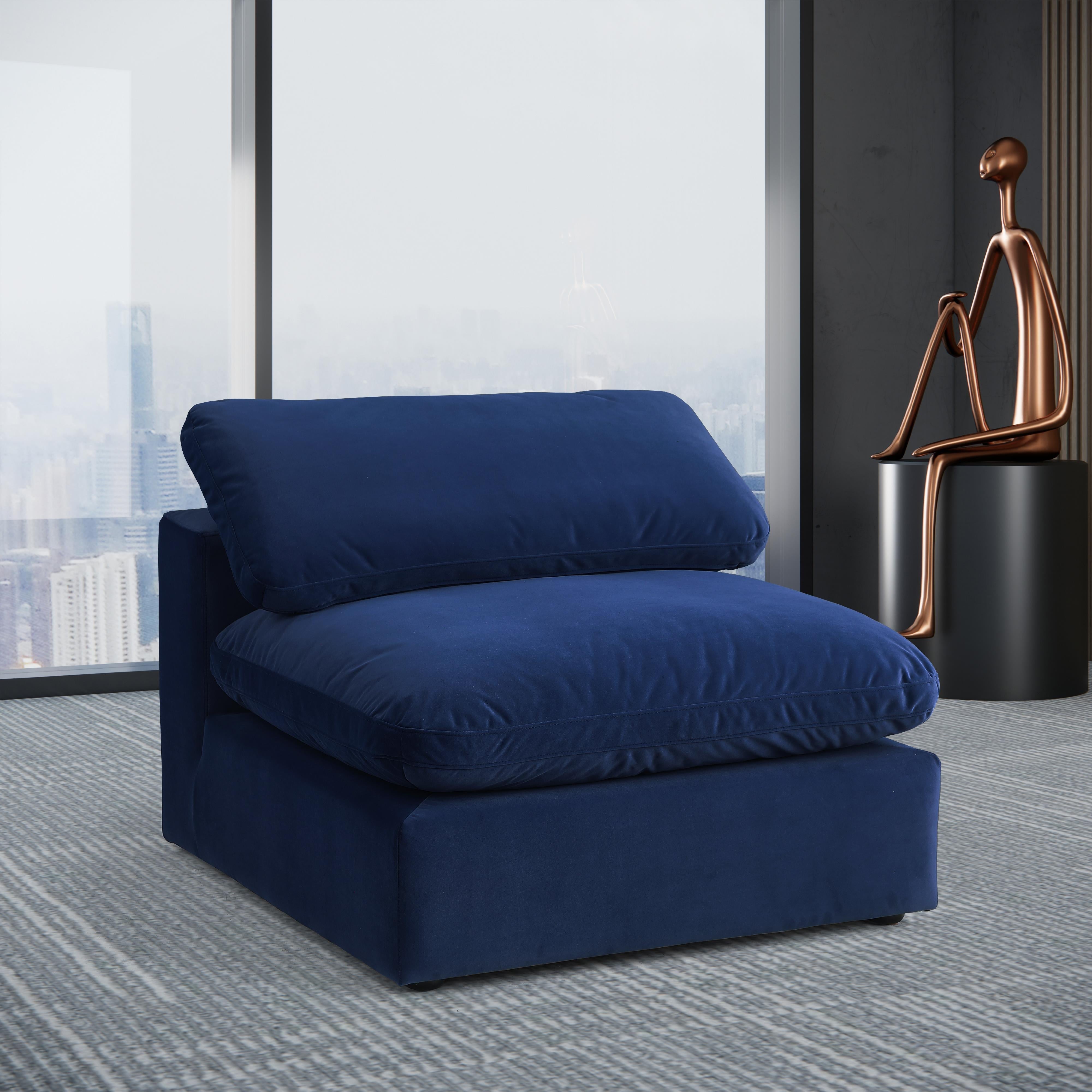 Meridian Comfy Navy Velvet Modular Armless Chair