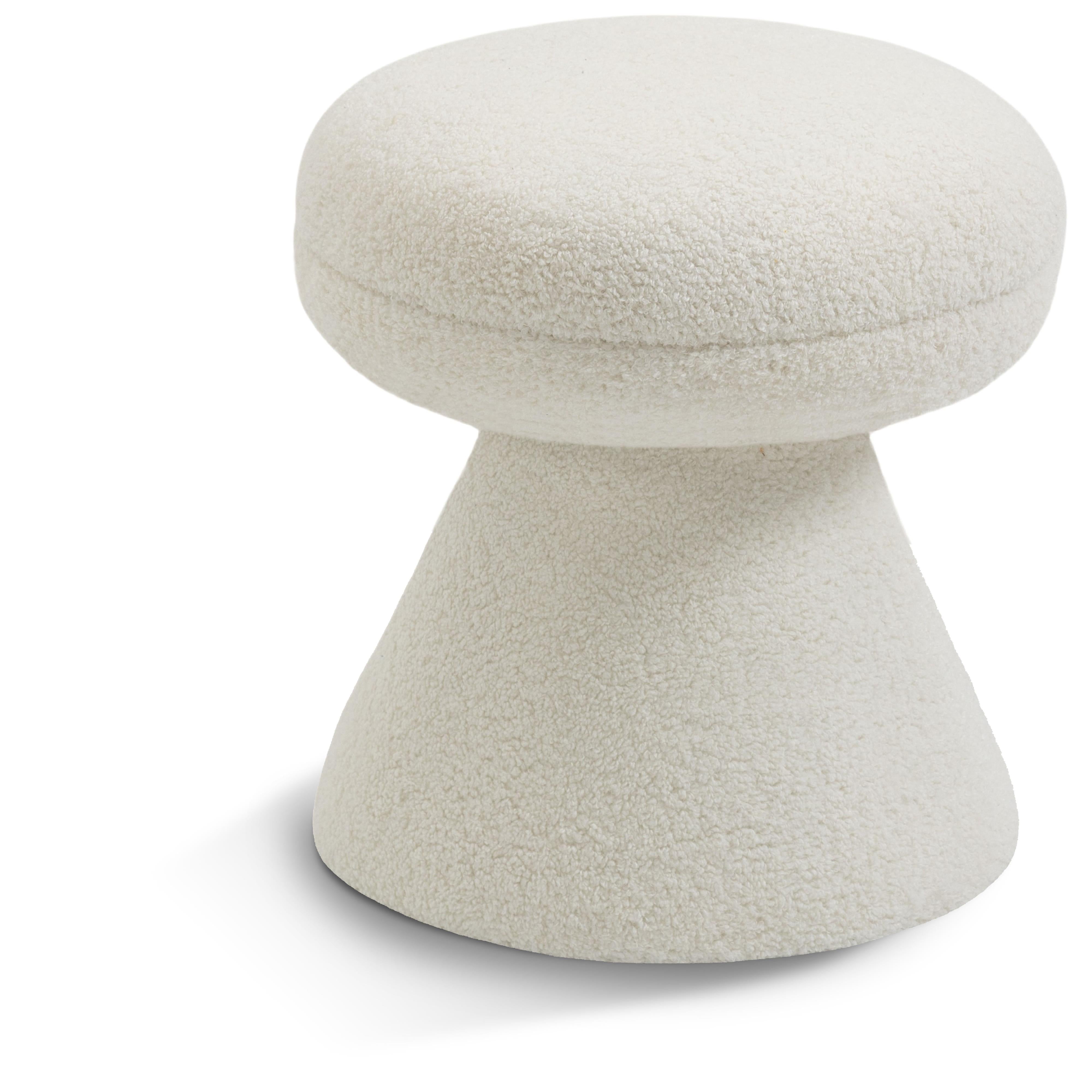 Meridian Drum Cream Faux Shearling Teddy Fabric Ottoman/Stool