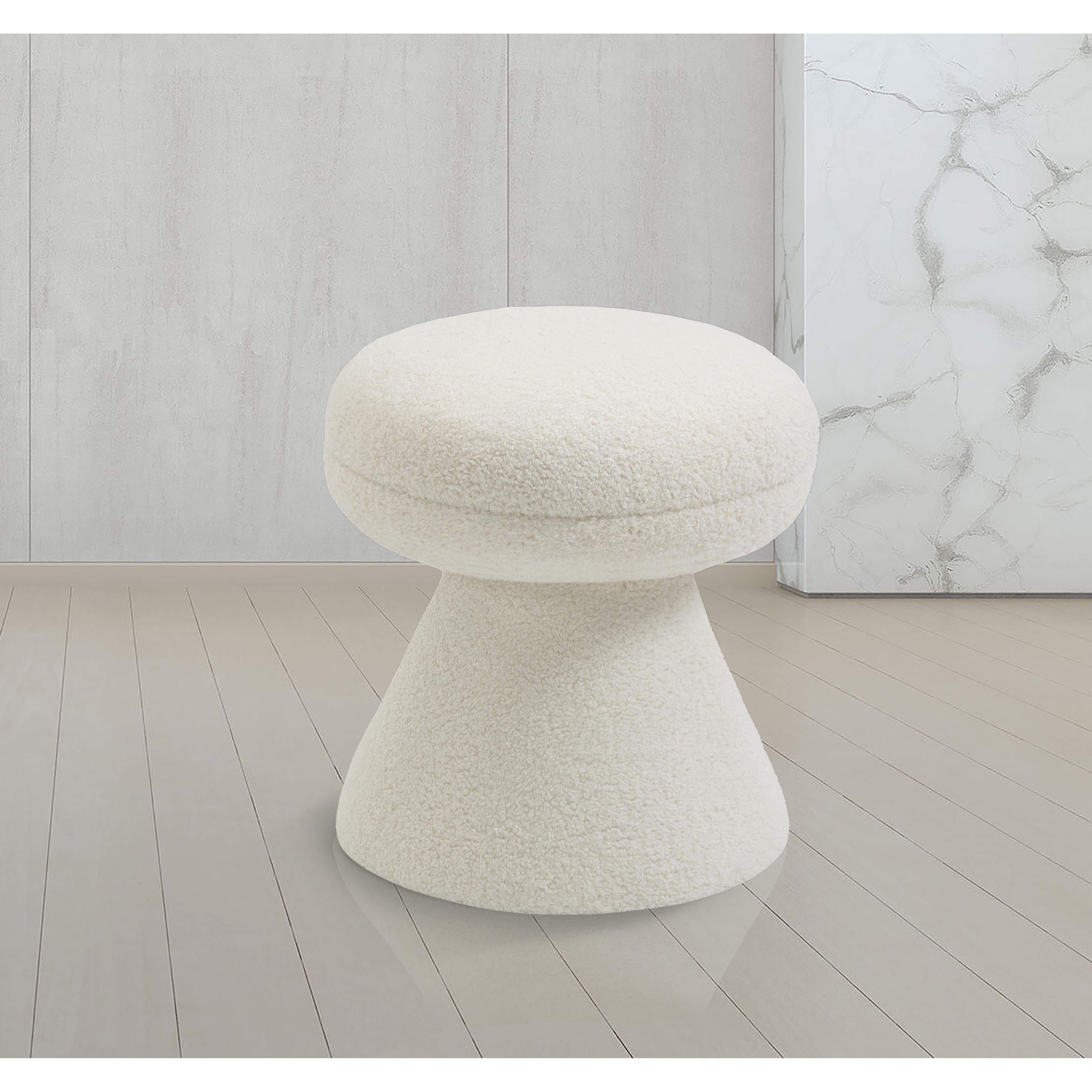 Meridian Drum Cream Faux Shearling Teddy Fabric Ottoman/Stool