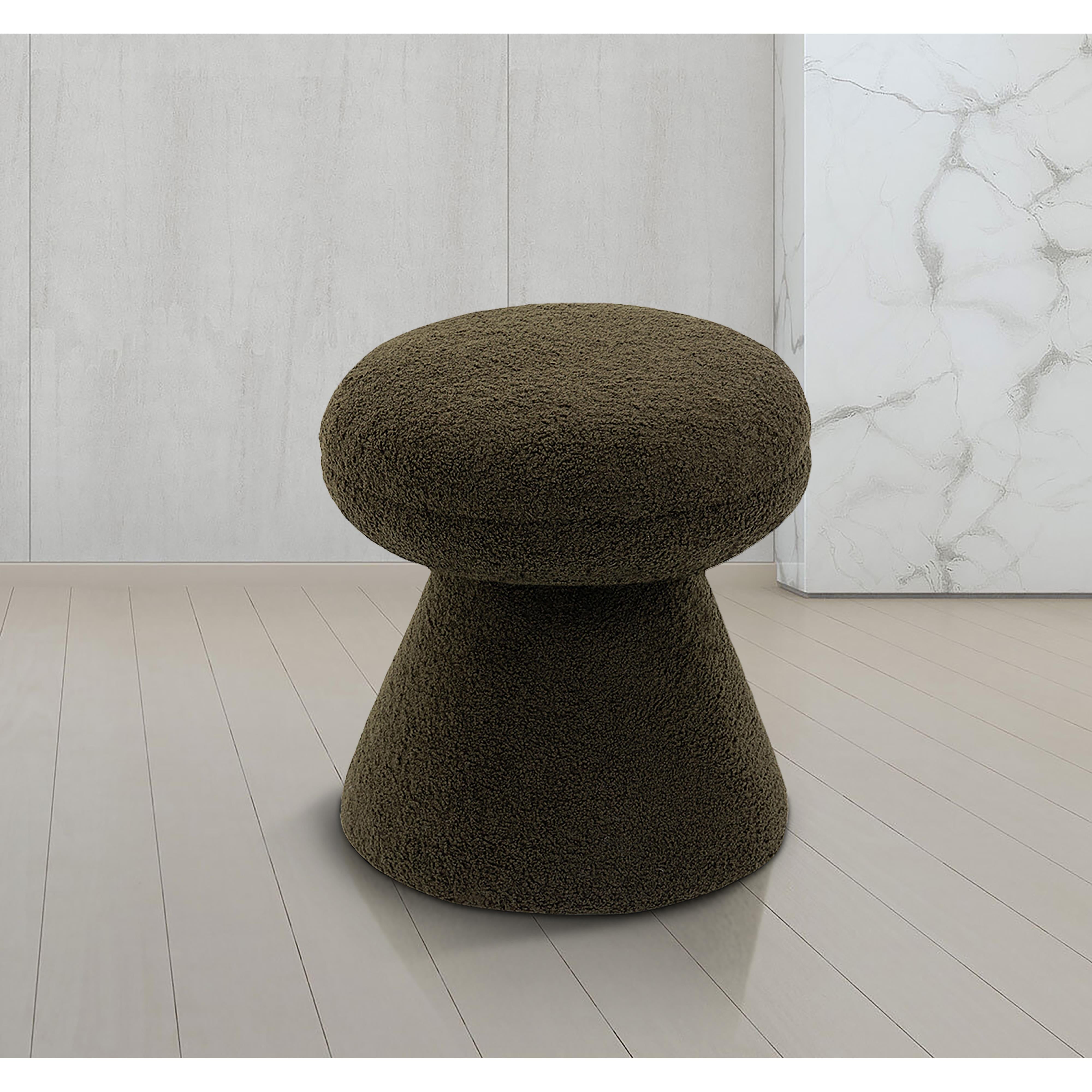 Meridian Drum Green Faux Shearling Teddy Fabric Ottoman/Stool