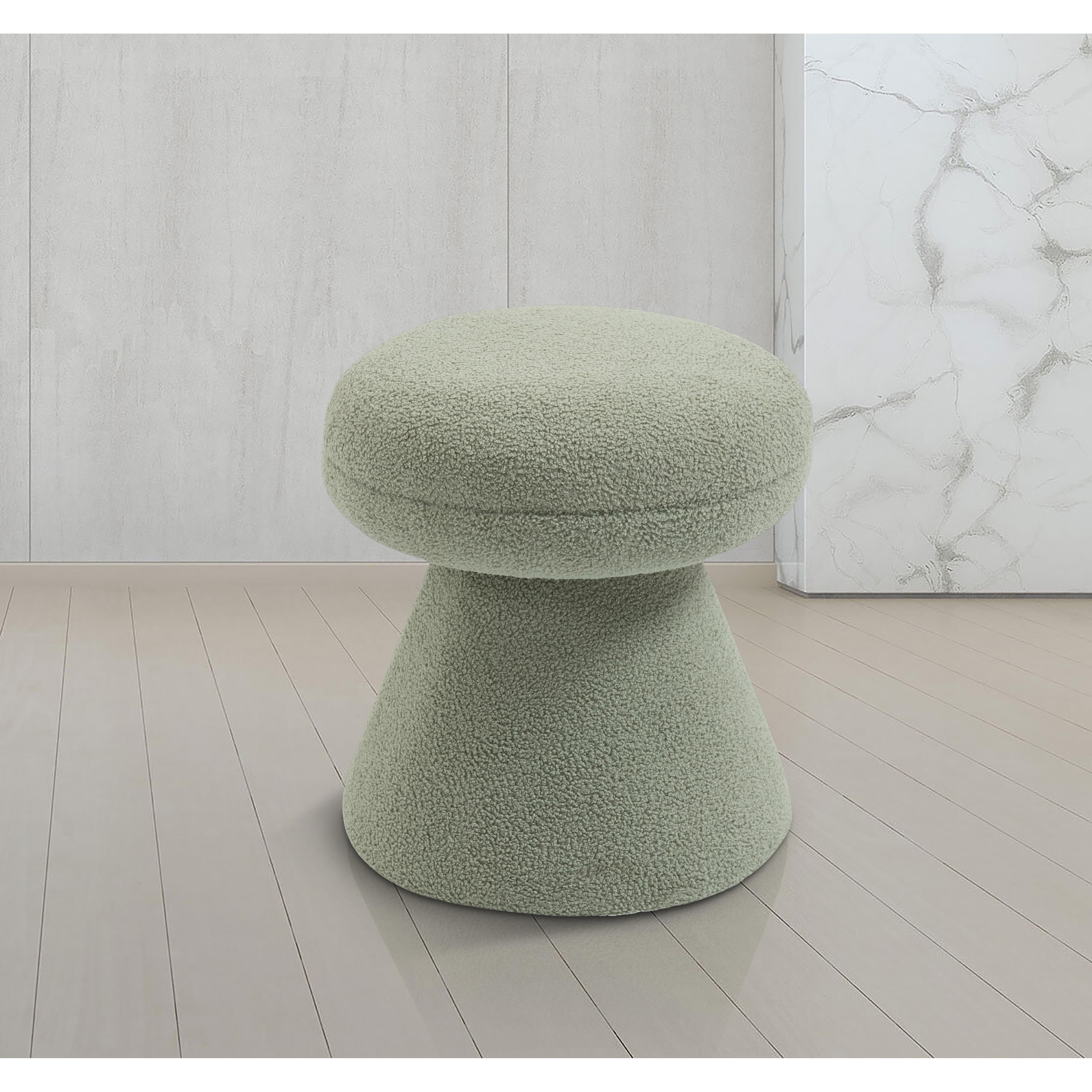 Meridian Drum Mint Faux Shearling Teddy Fabric Ottoman/Stool