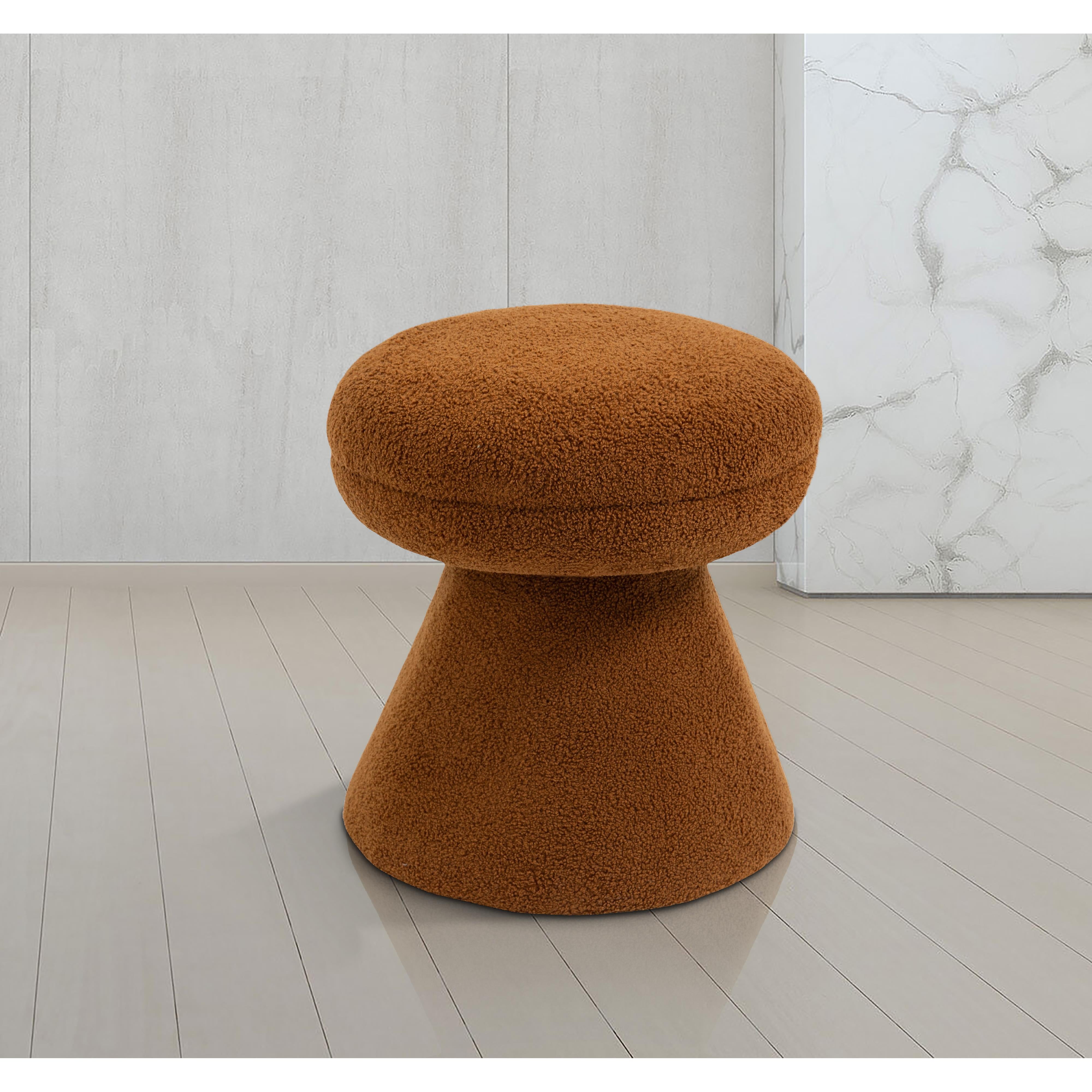 Meridian Drum Saddle Faux Shearling Teddy Fabric Ottoman/Stool
