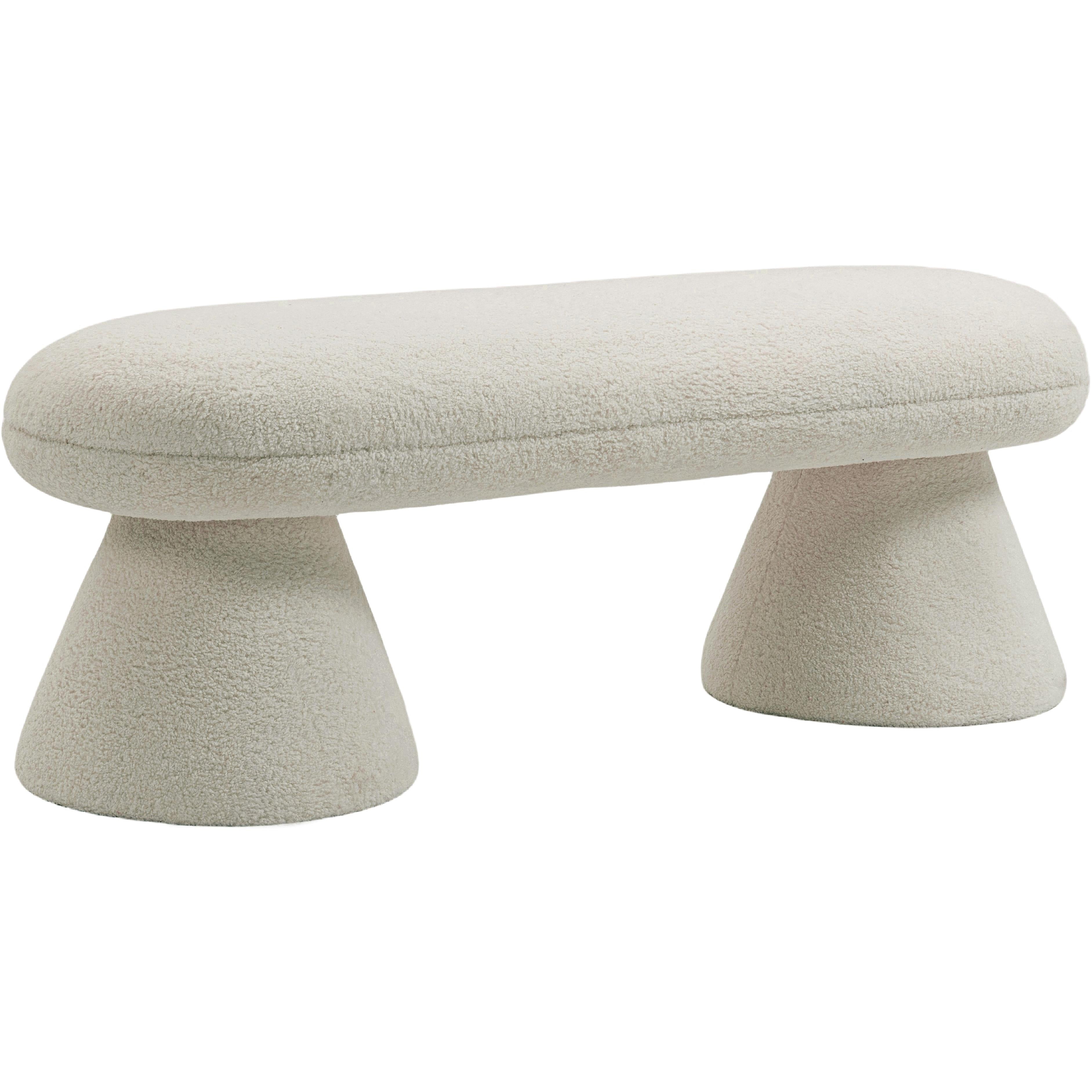 Meridian Drum Beige Faux Shearling Teddy Fabric Bench