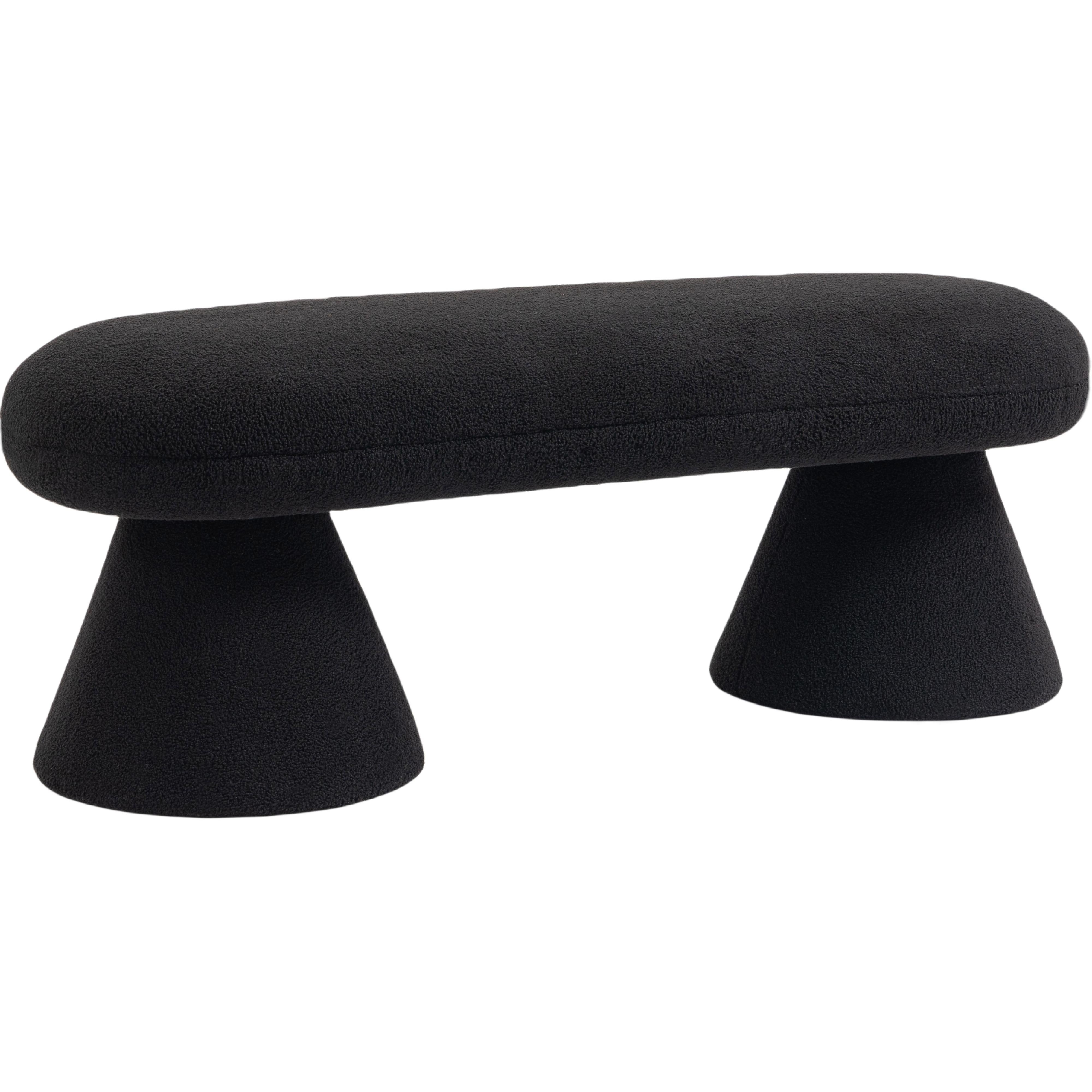Meridian Drum Black Faux Shearling Teddy Fabric Bench