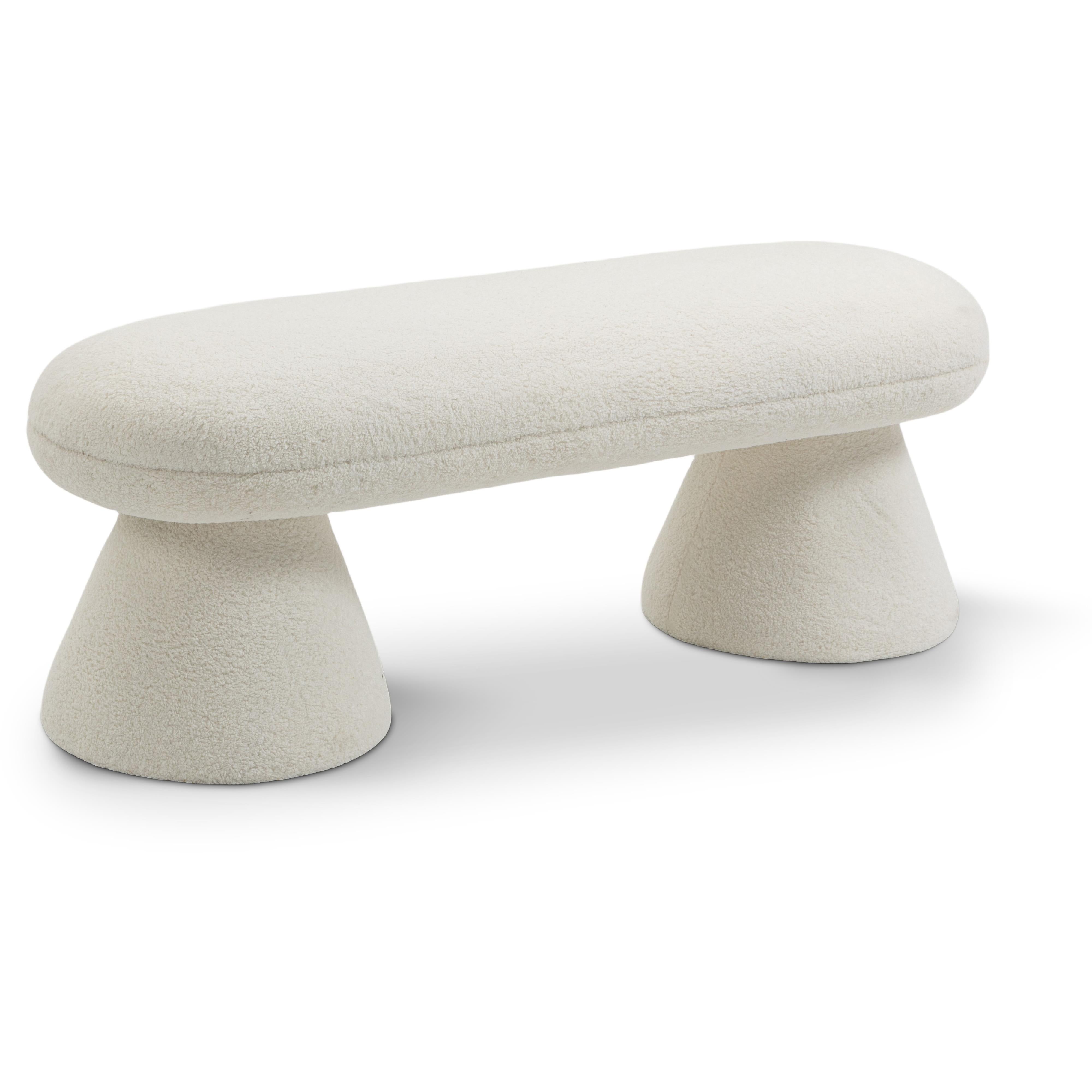 Meridian Drum Cream Faux Shearling Teddy Fabric Bench