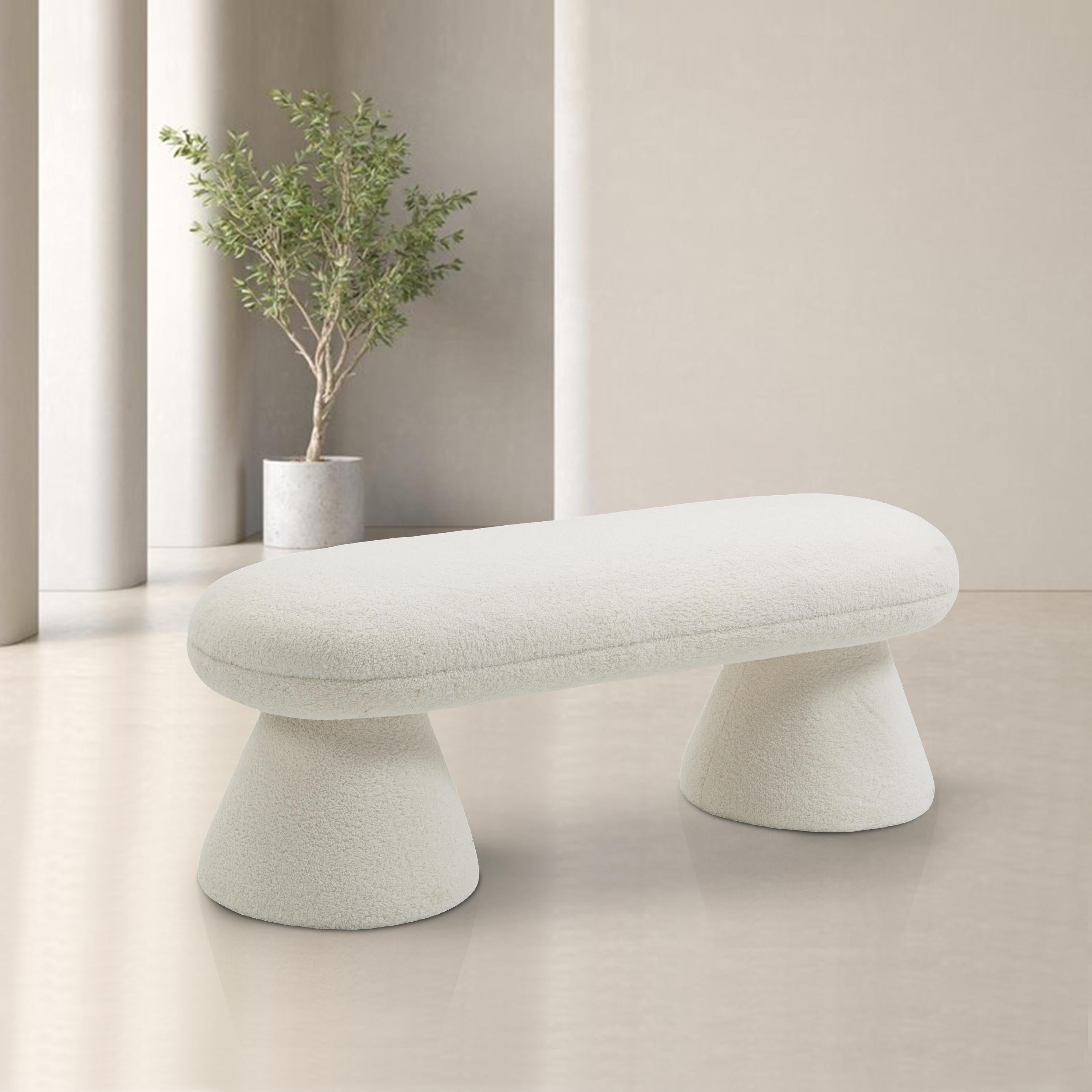 Meridian Drum Cream Faux Shearling Teddy Fabric Bench