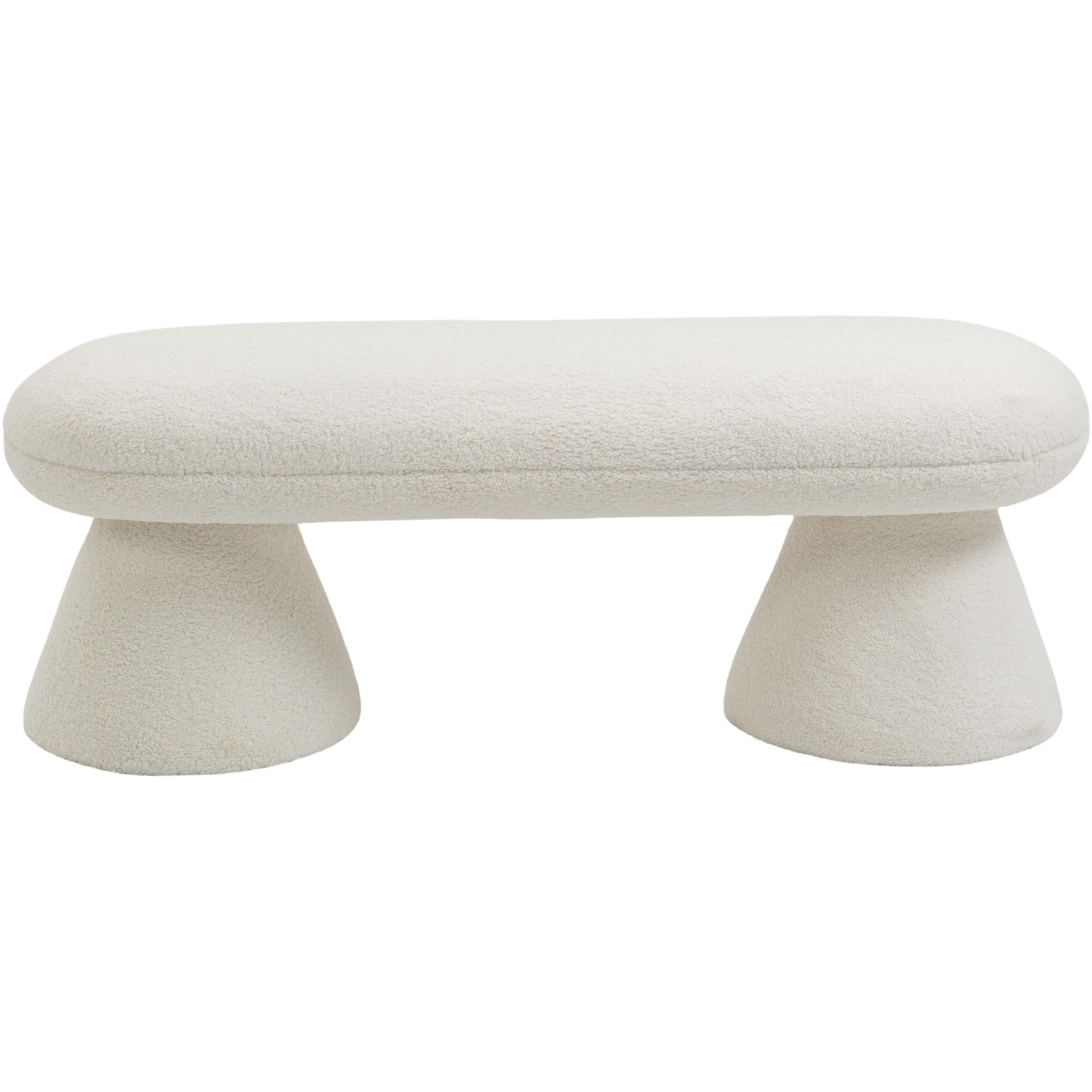 Meridian Drum Cream Faux Shearling Teddy Fabric Bench