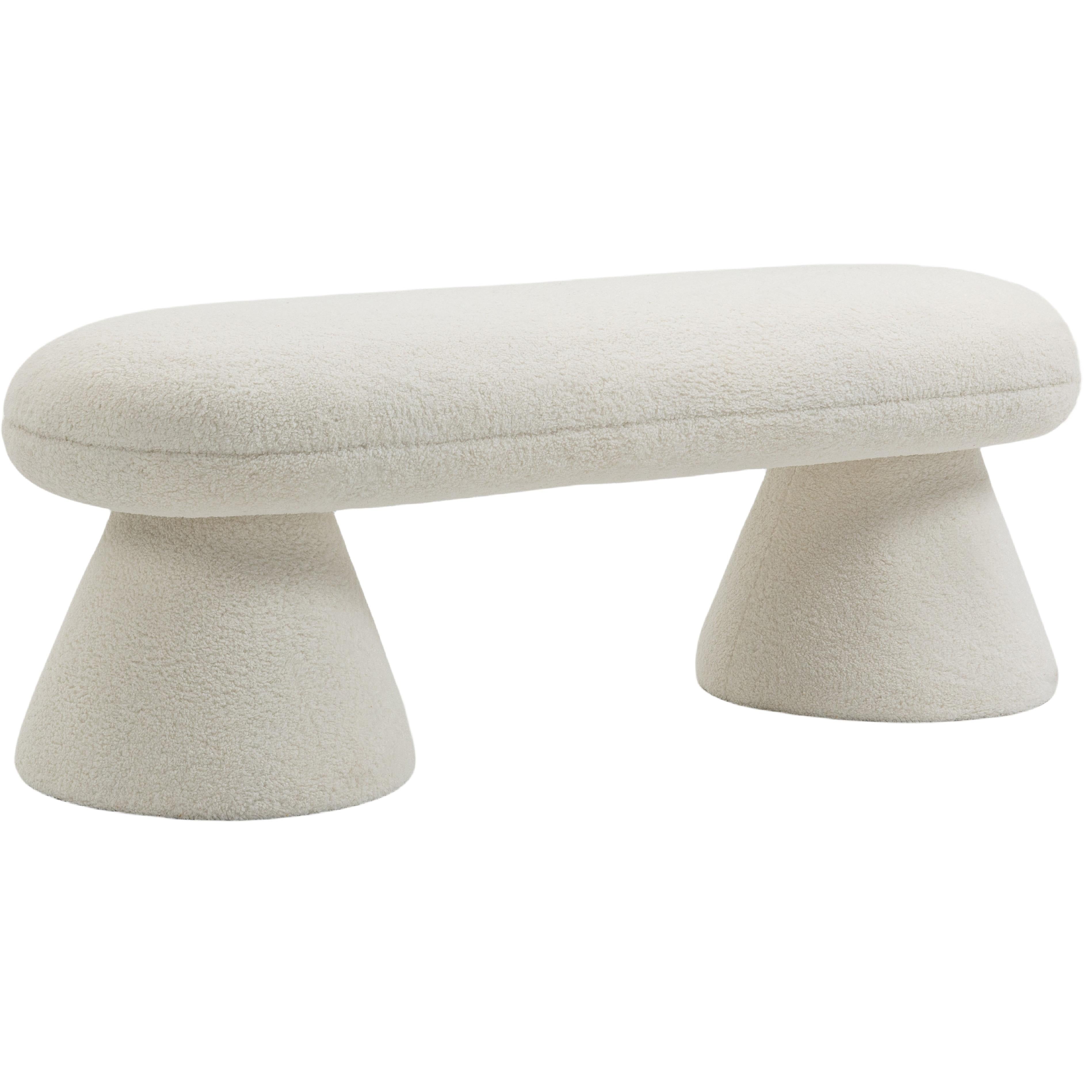 Meridian Drum Cream Faux Shearling Teddy Fabric Bench
