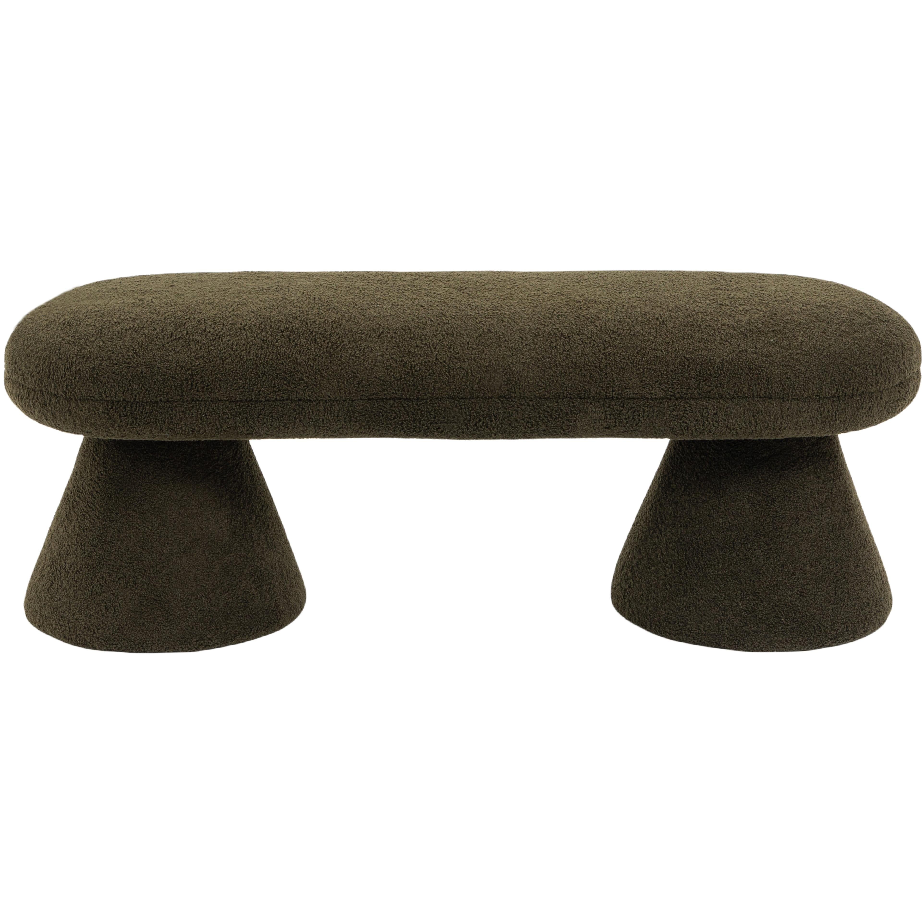 Meridian Drum Green Faux Shearling Teddy Fabric Bench