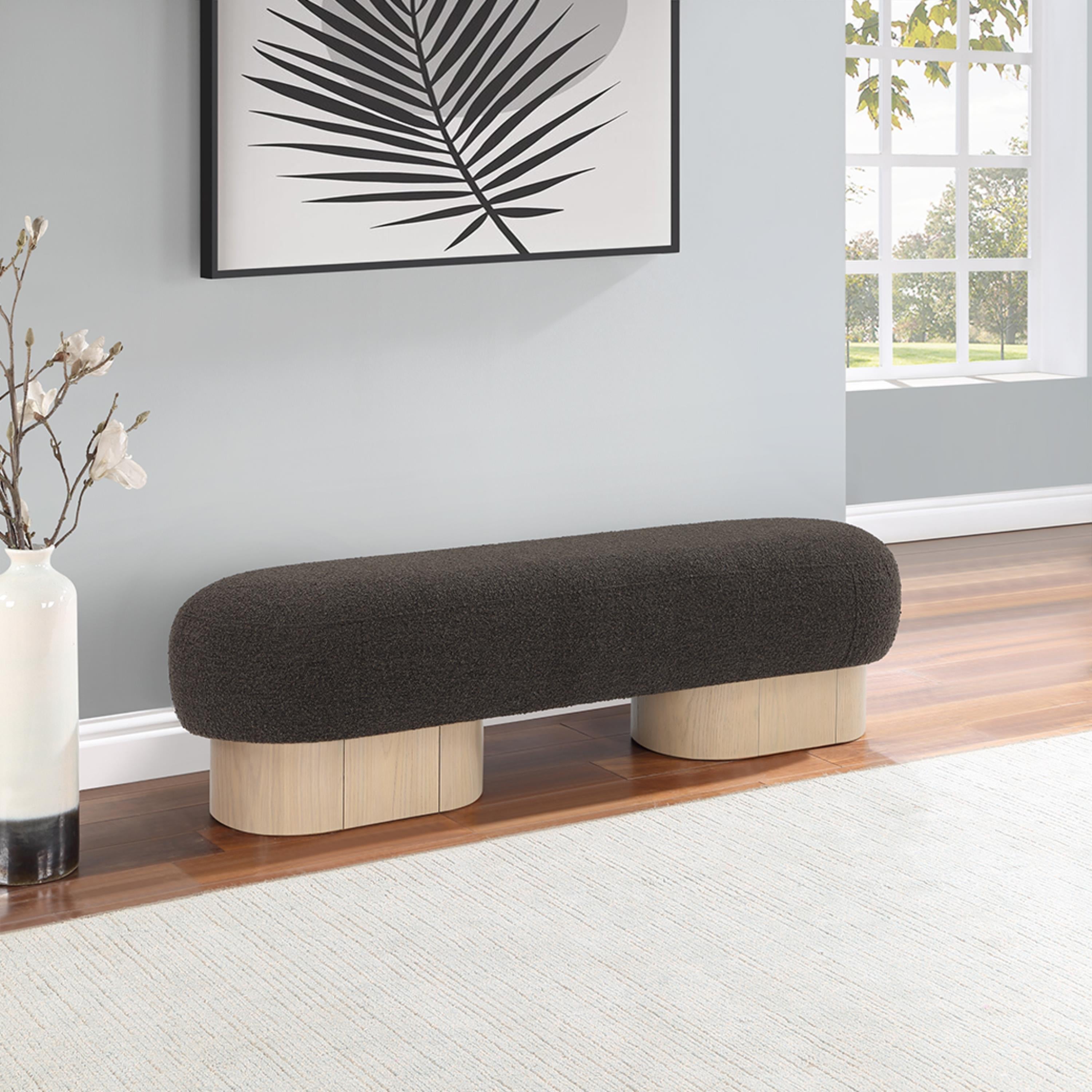Meridian Robertson Brown Boucle Fabric Bench