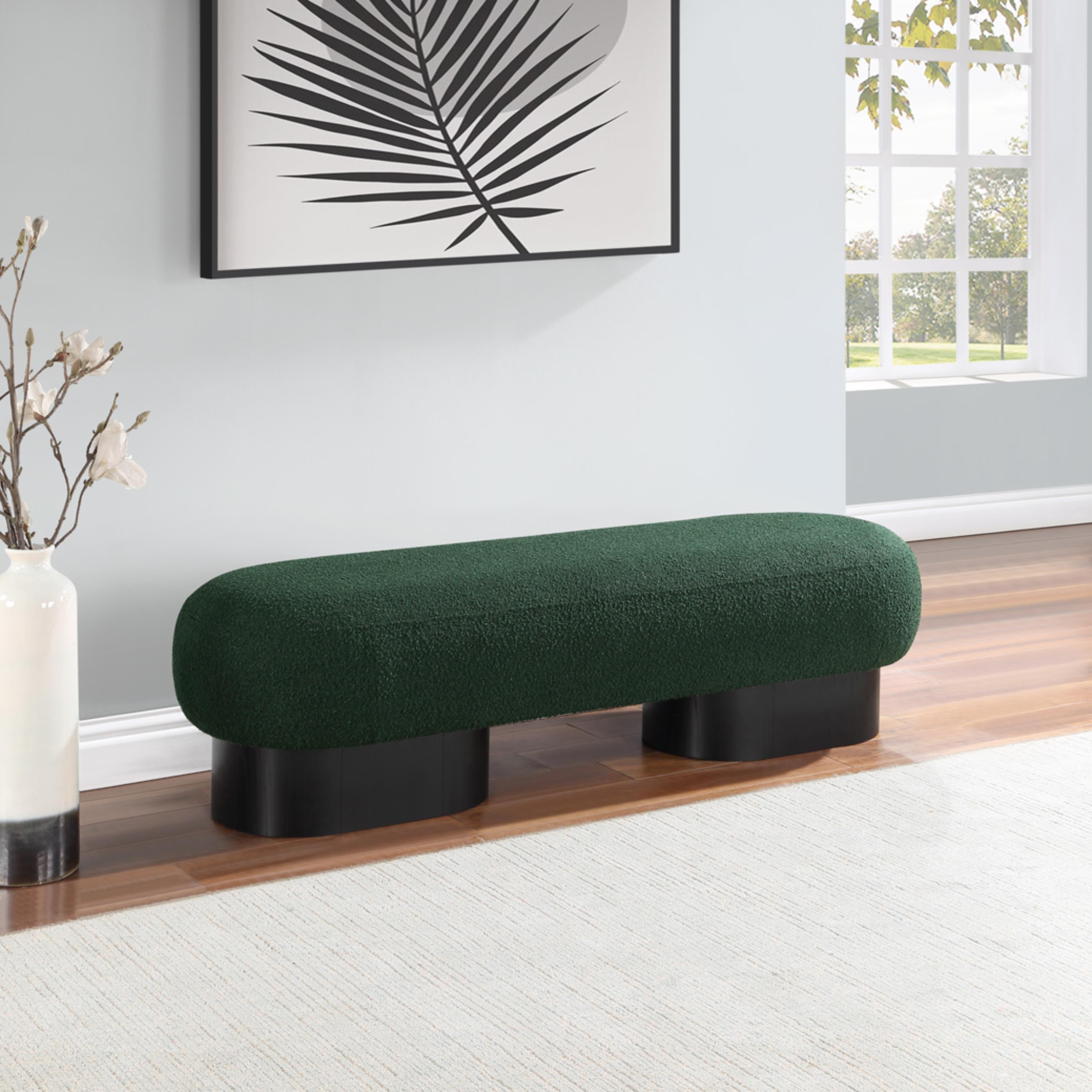 Meridian Robertson Green Boucle Fabric Bench