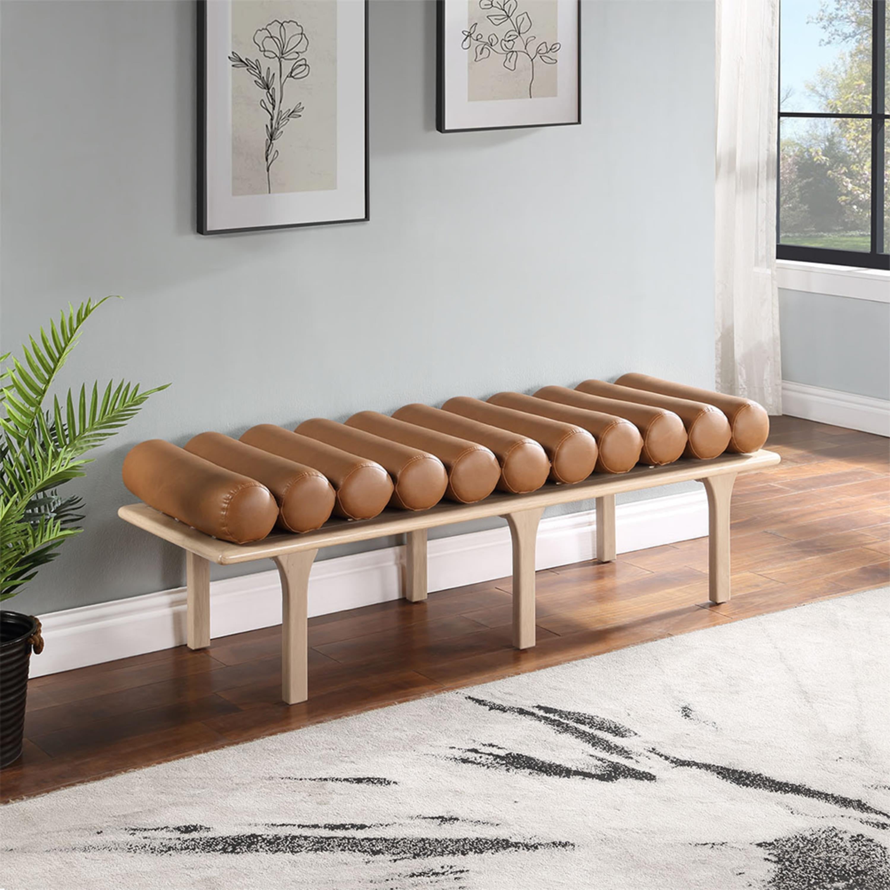 Meridian Landon Cognac Vegan Leather Bench