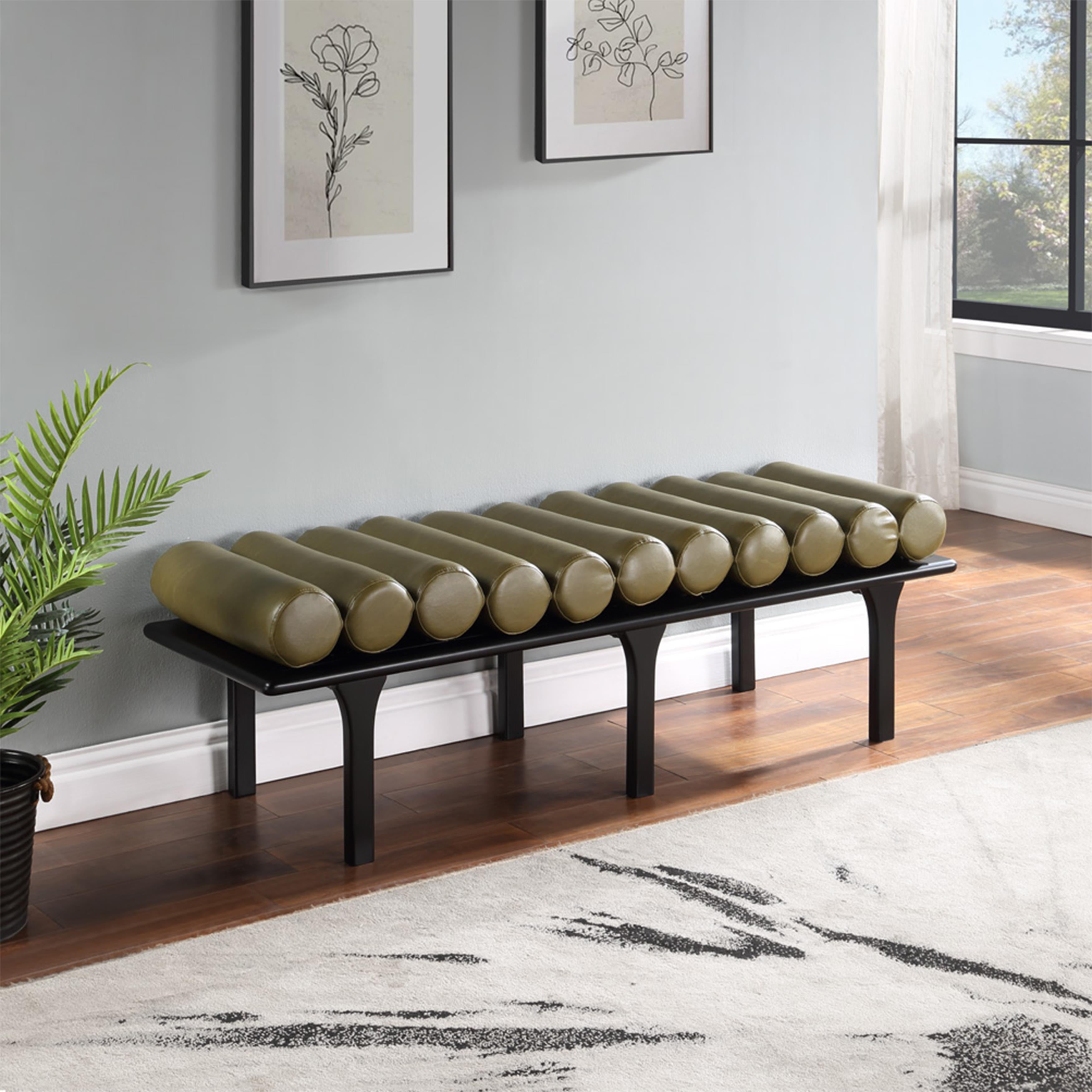 Meridian Landon Olive Green Vegan Leather Bench