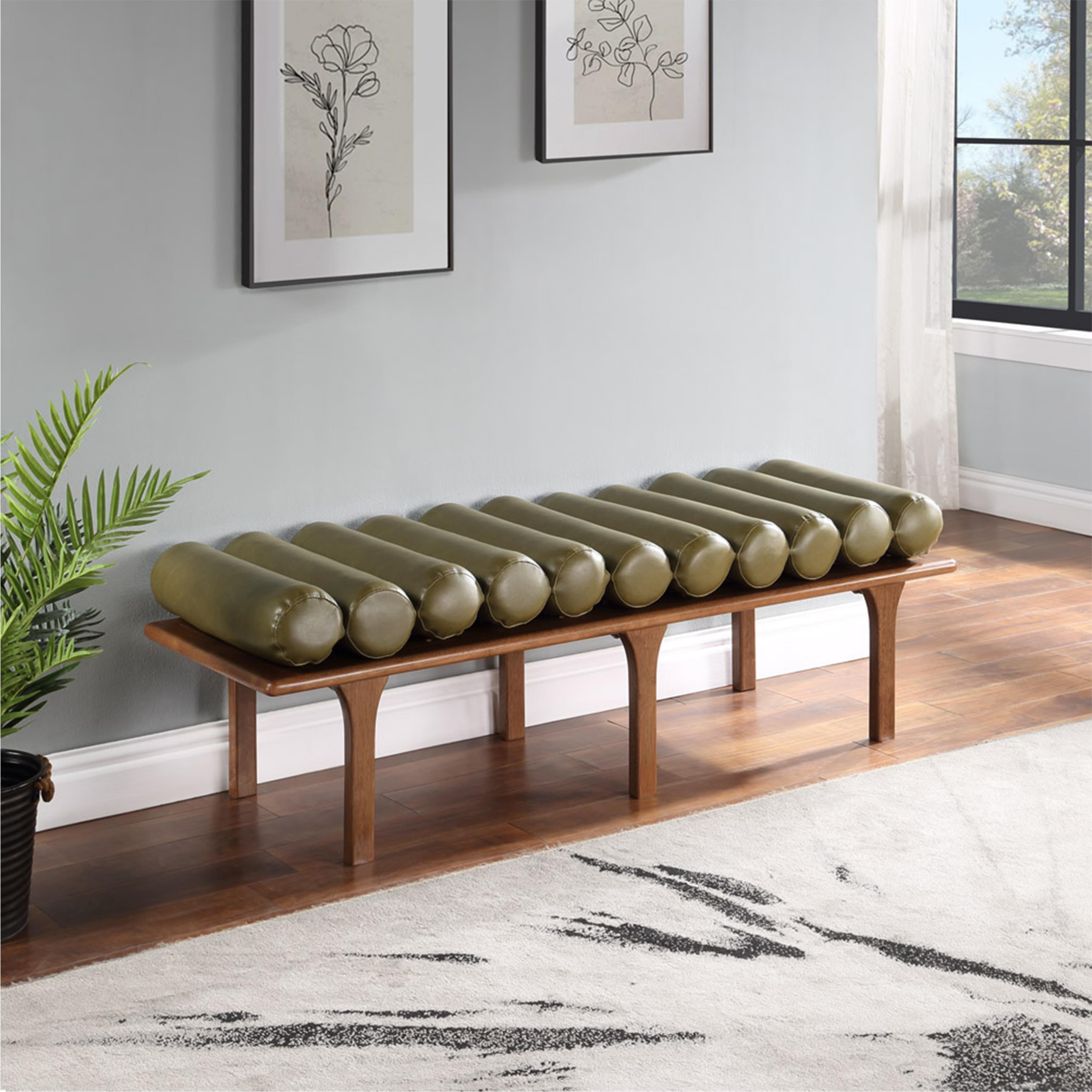 Meridian Landon Olive Green Vegan Leather Bench