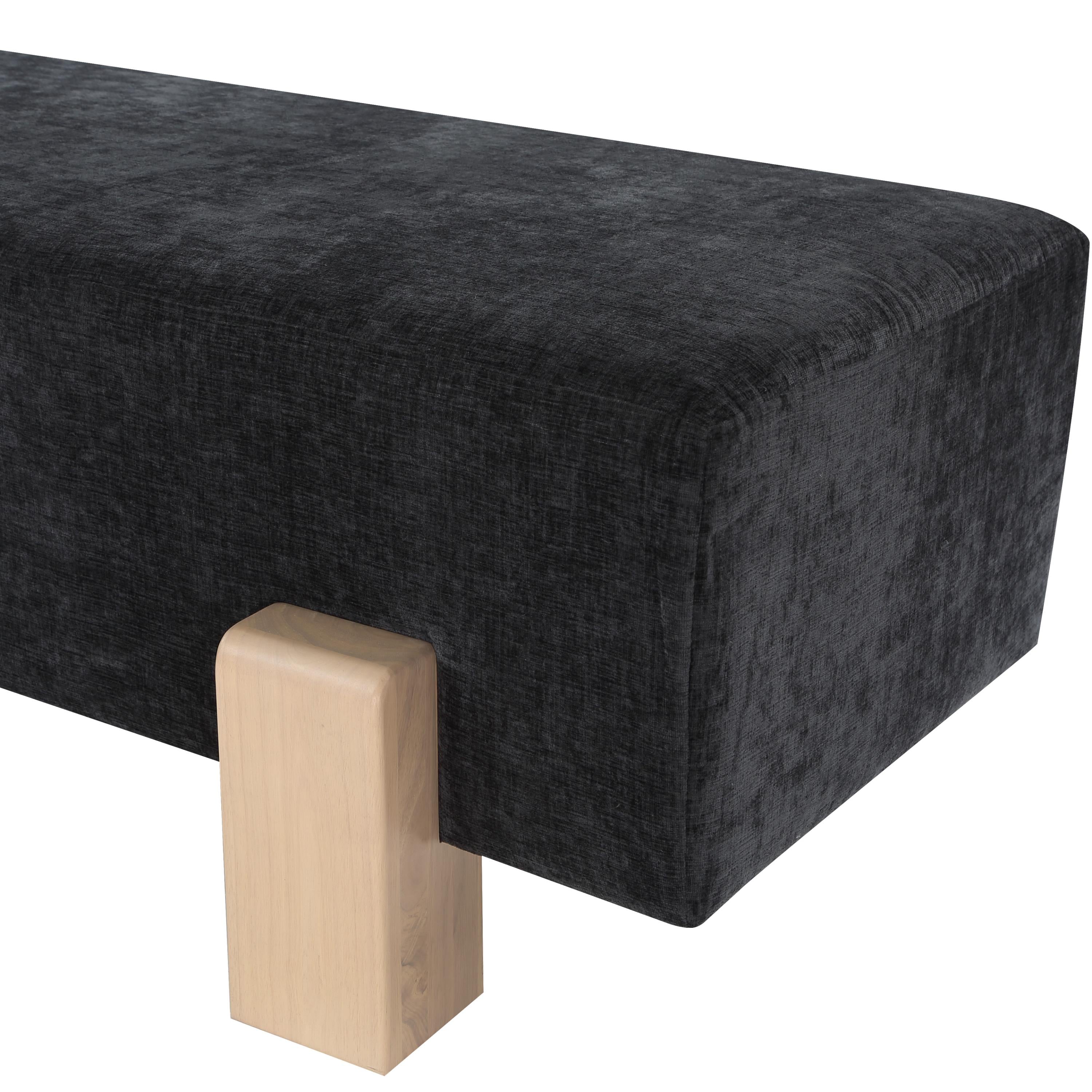 Meridian Edison Black Chenille Fabric Bench