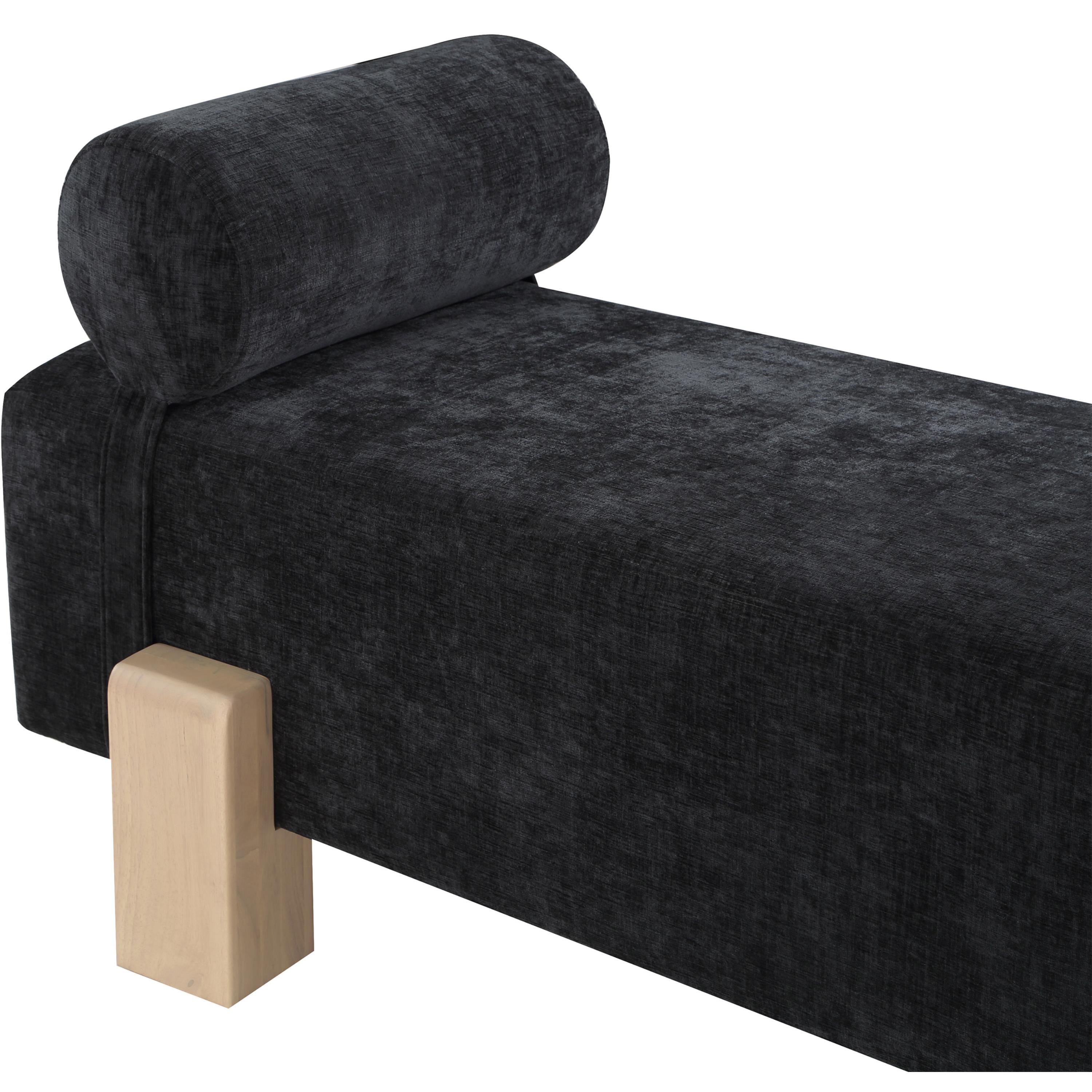 Meridian Edison Black Chenille Fabric Bench