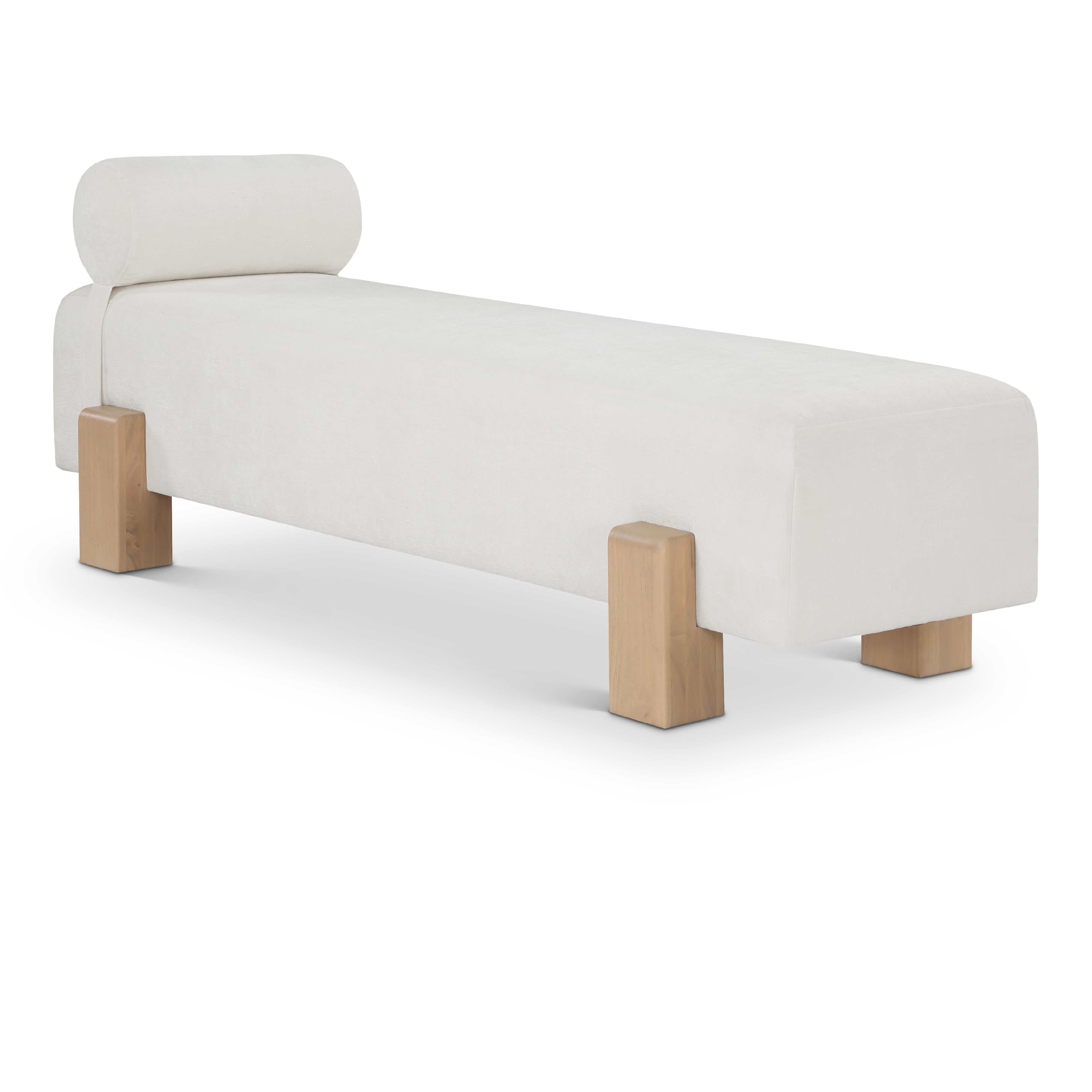 Meridian Edison Cream Chenille Fabric Bench