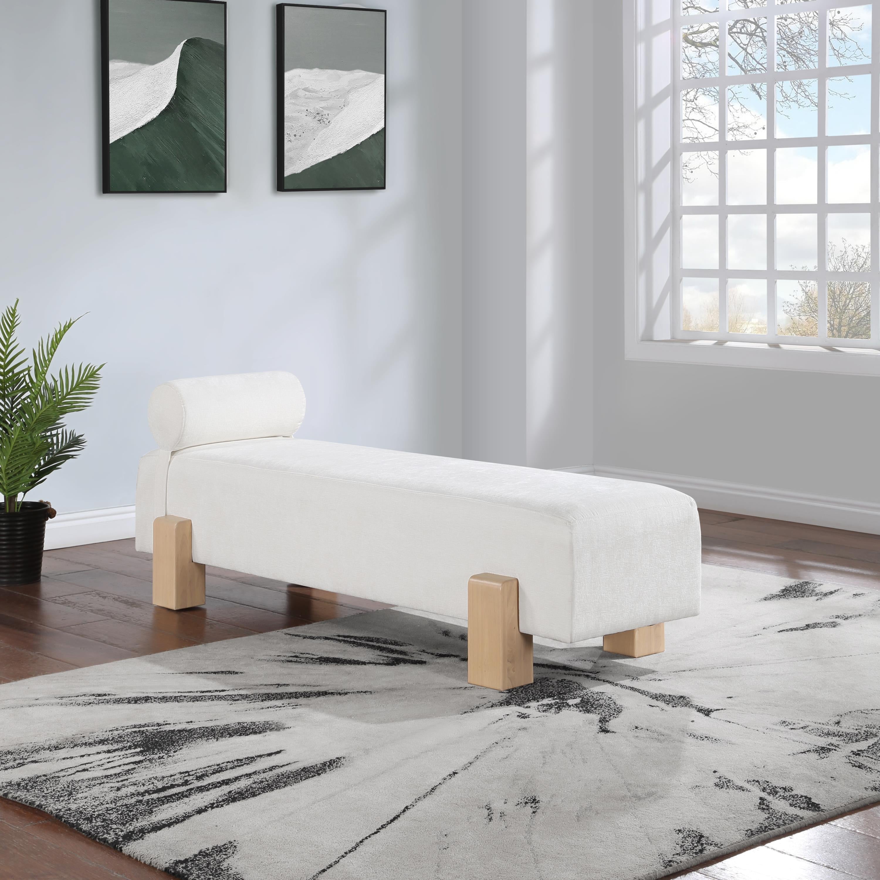 Meridian Edison Cream Chenille Fabric Bench