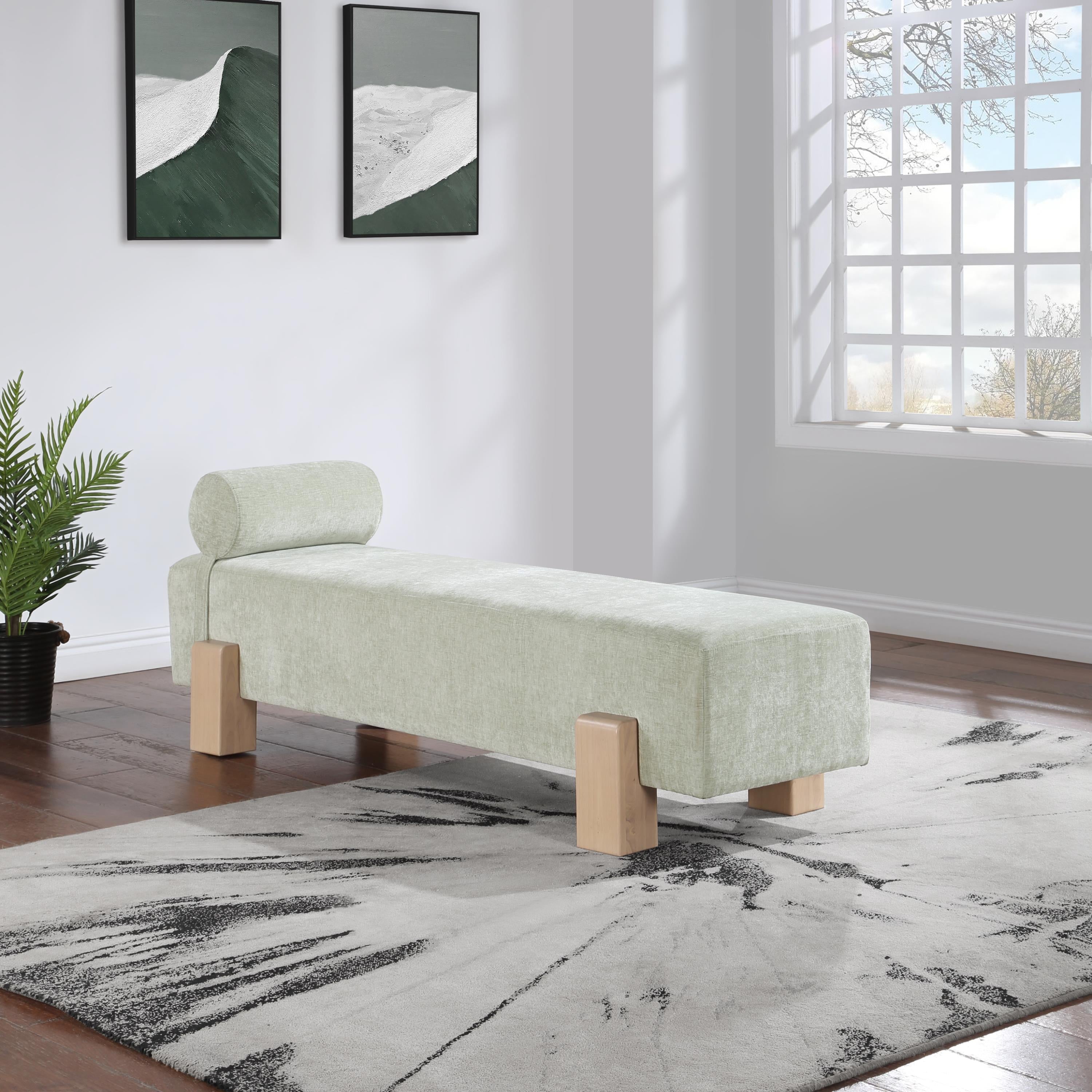Meridian Edison Mint Green Chenille Fabric Bench