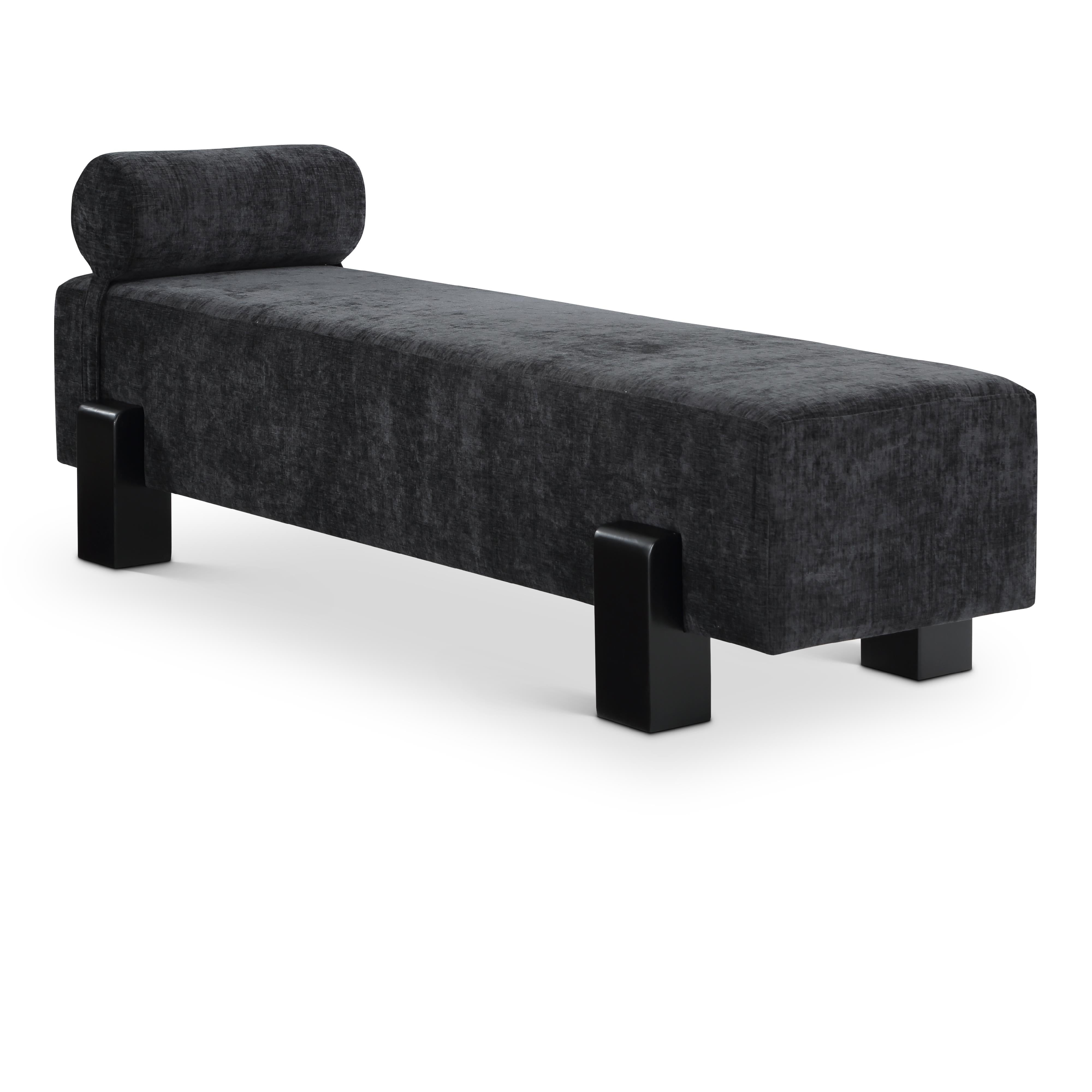 Meridian Edison Black Chenille Fabric Bench