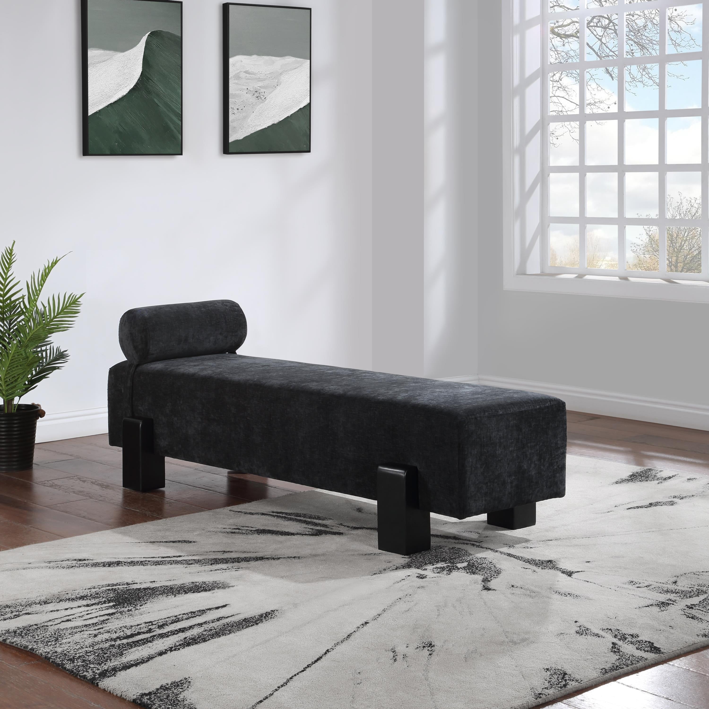 Meridian Edison Black Chenille Fabric Bench