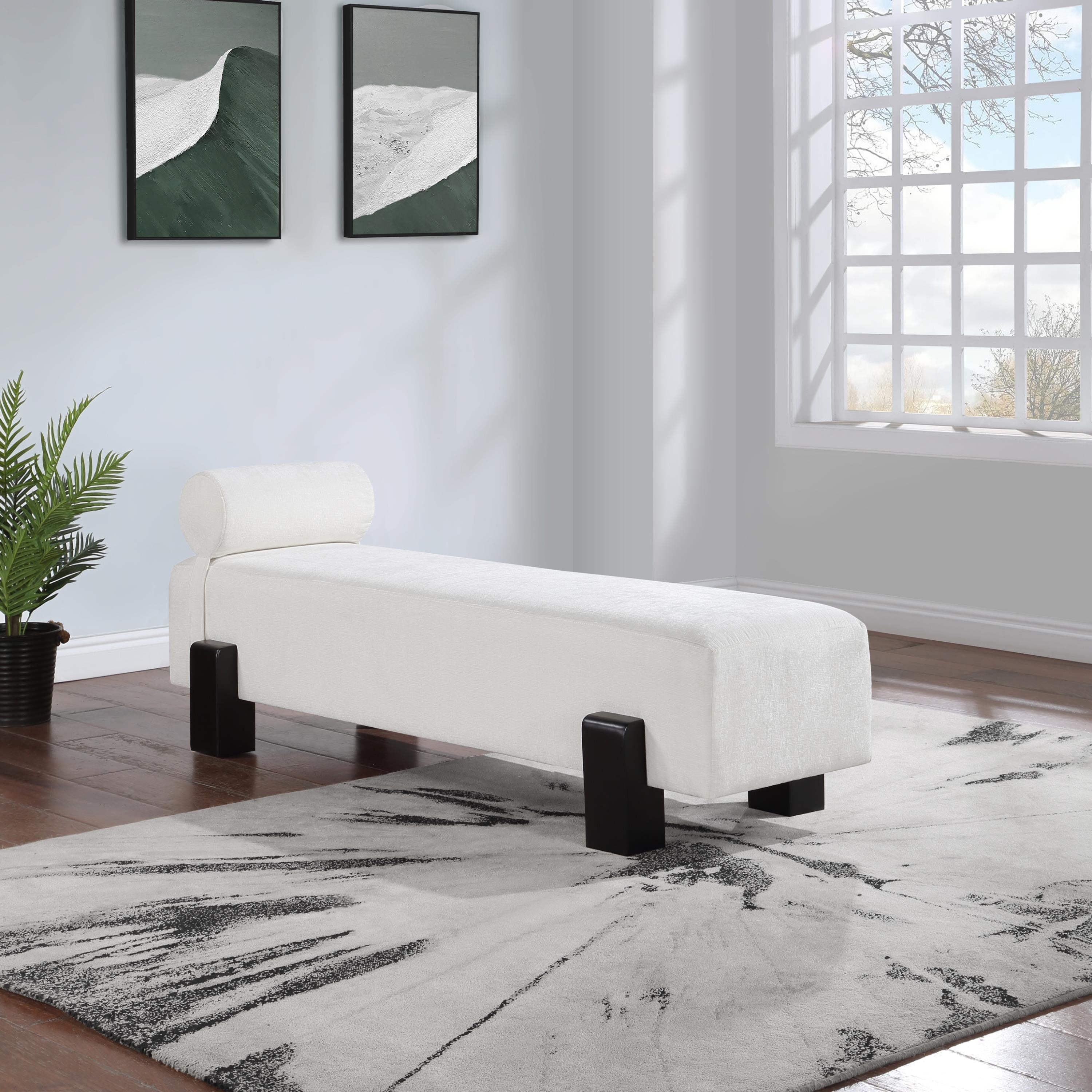 Meridian Edison Cream Chenille Fabric Bench