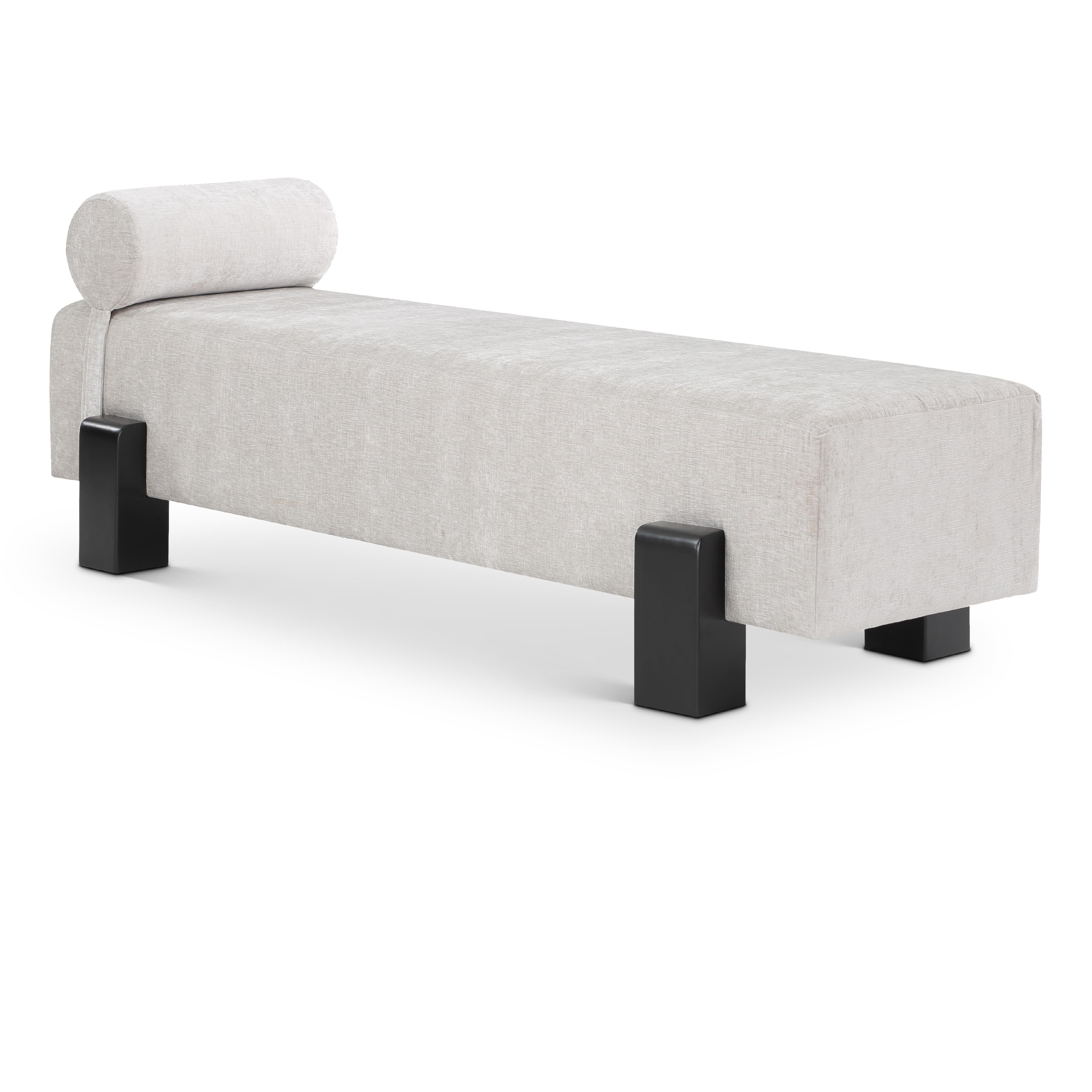 Meridian Edison Light Grey Chenille Fabric Bench