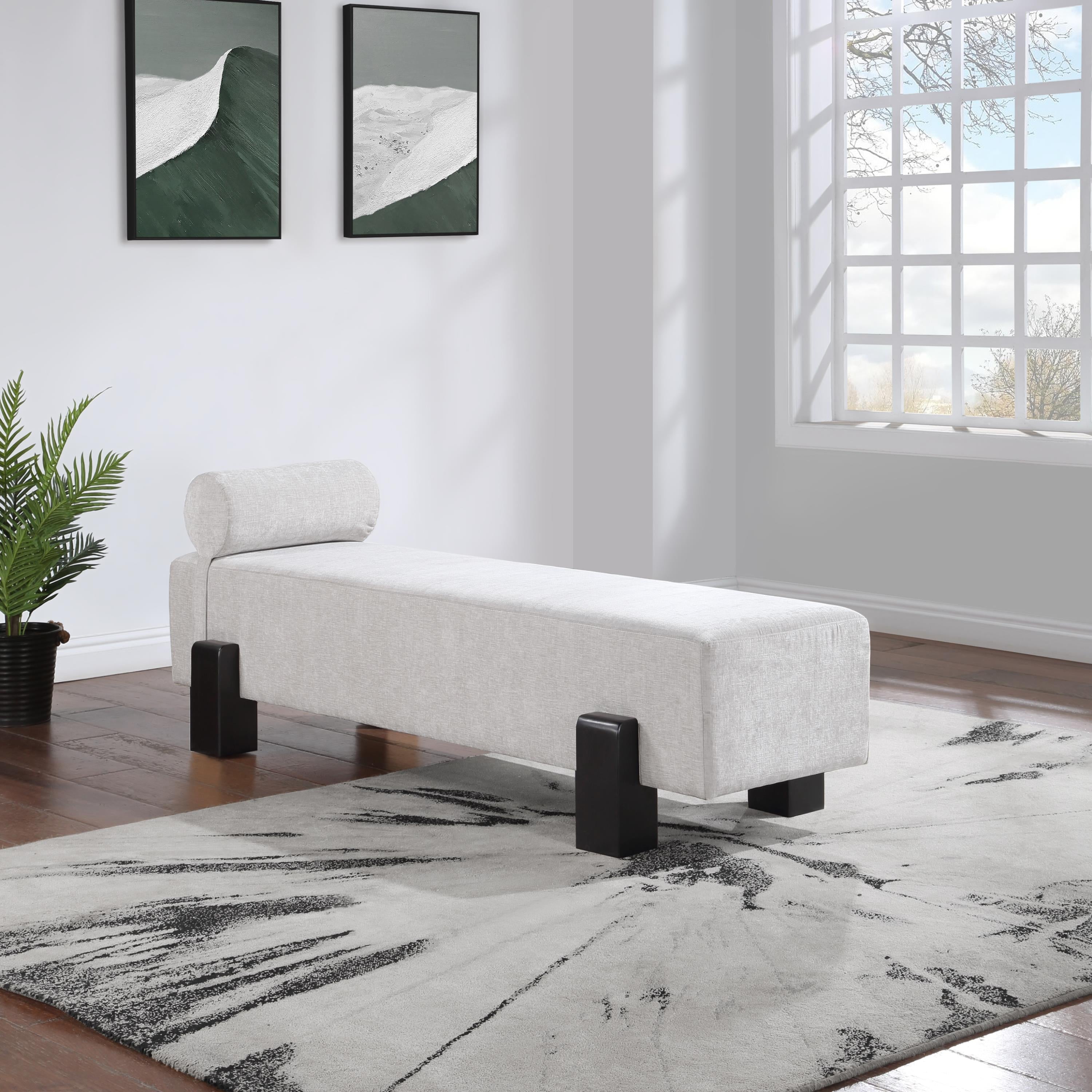 Meridian Edison Light Grey Chenille Fabric Bench