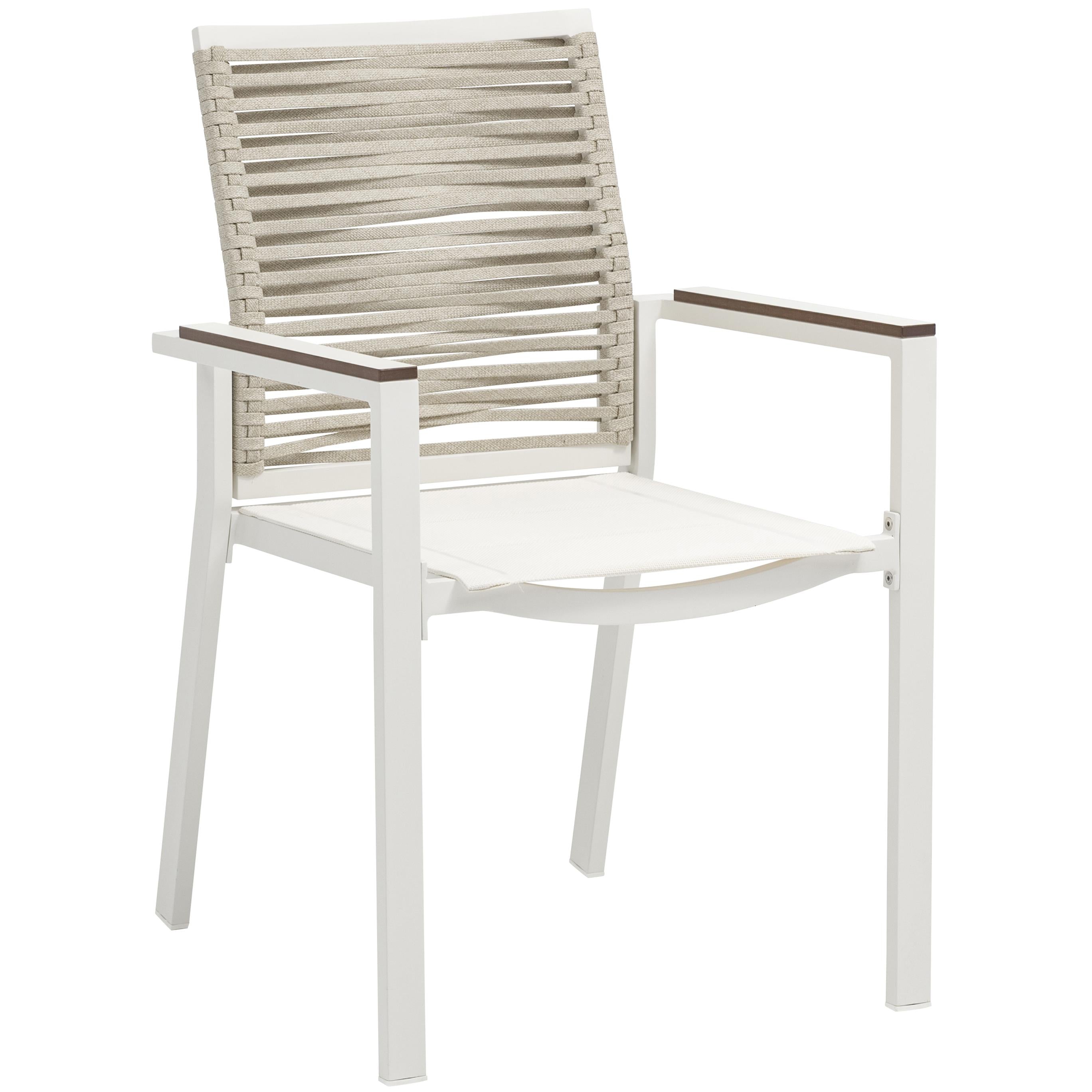 Meridian Maldives Beige Rope Fabric Outdoor Patio Dining Arm Chair