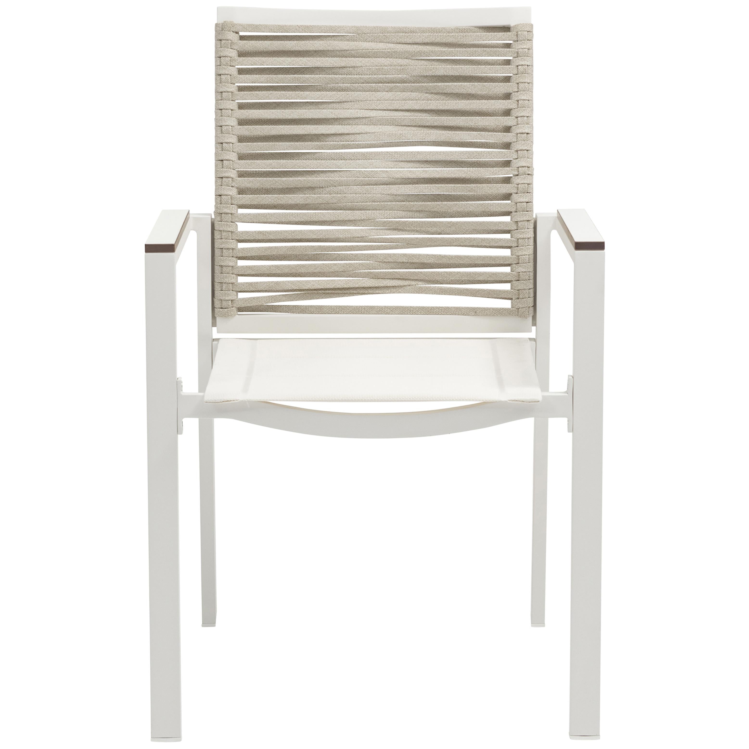Meridian Maldives Beige Rope Fabric Outdoor Patio Dining Arm Chair