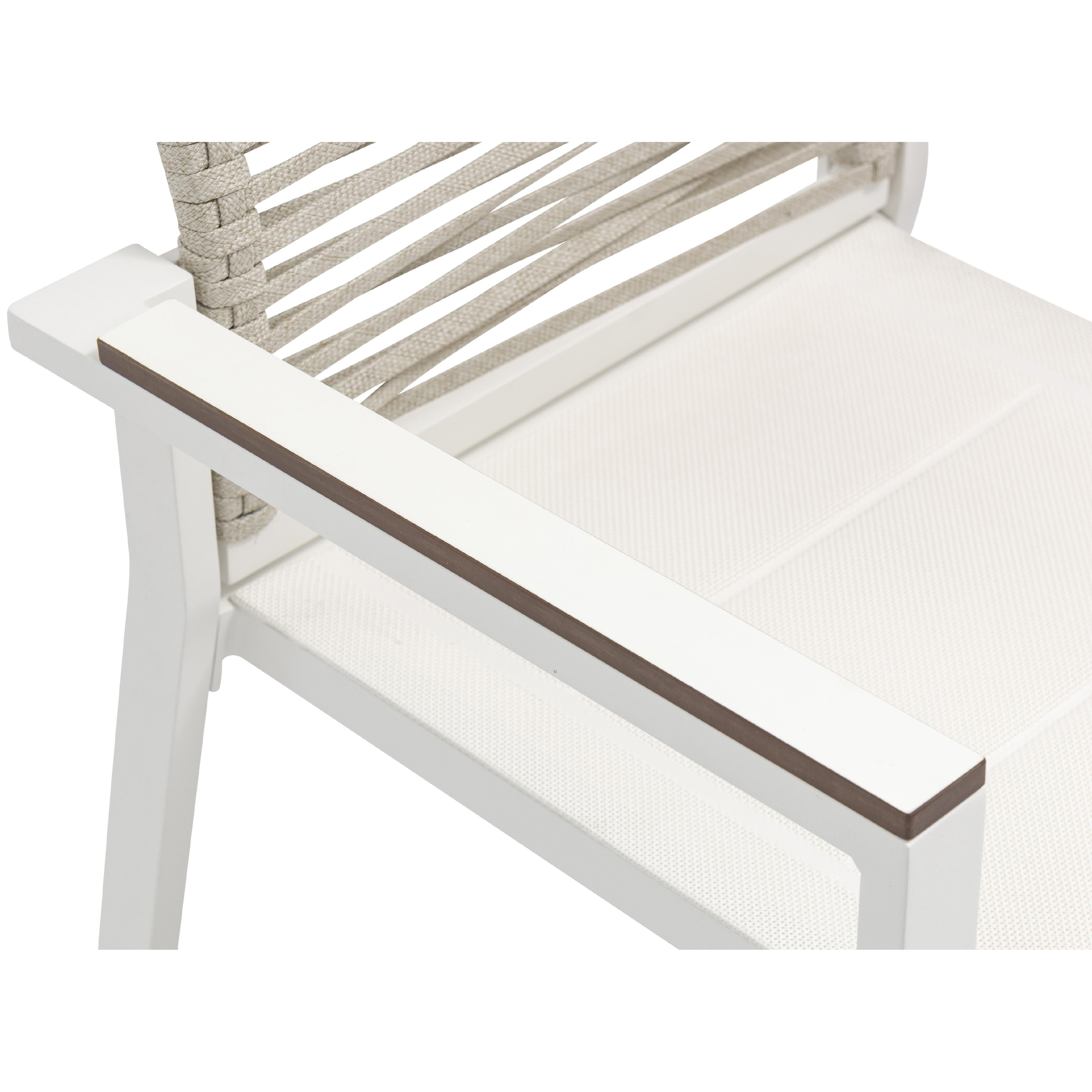 Meridian Maldives Beige Rope Fabric Outdoor Patio Dining Arm Chair