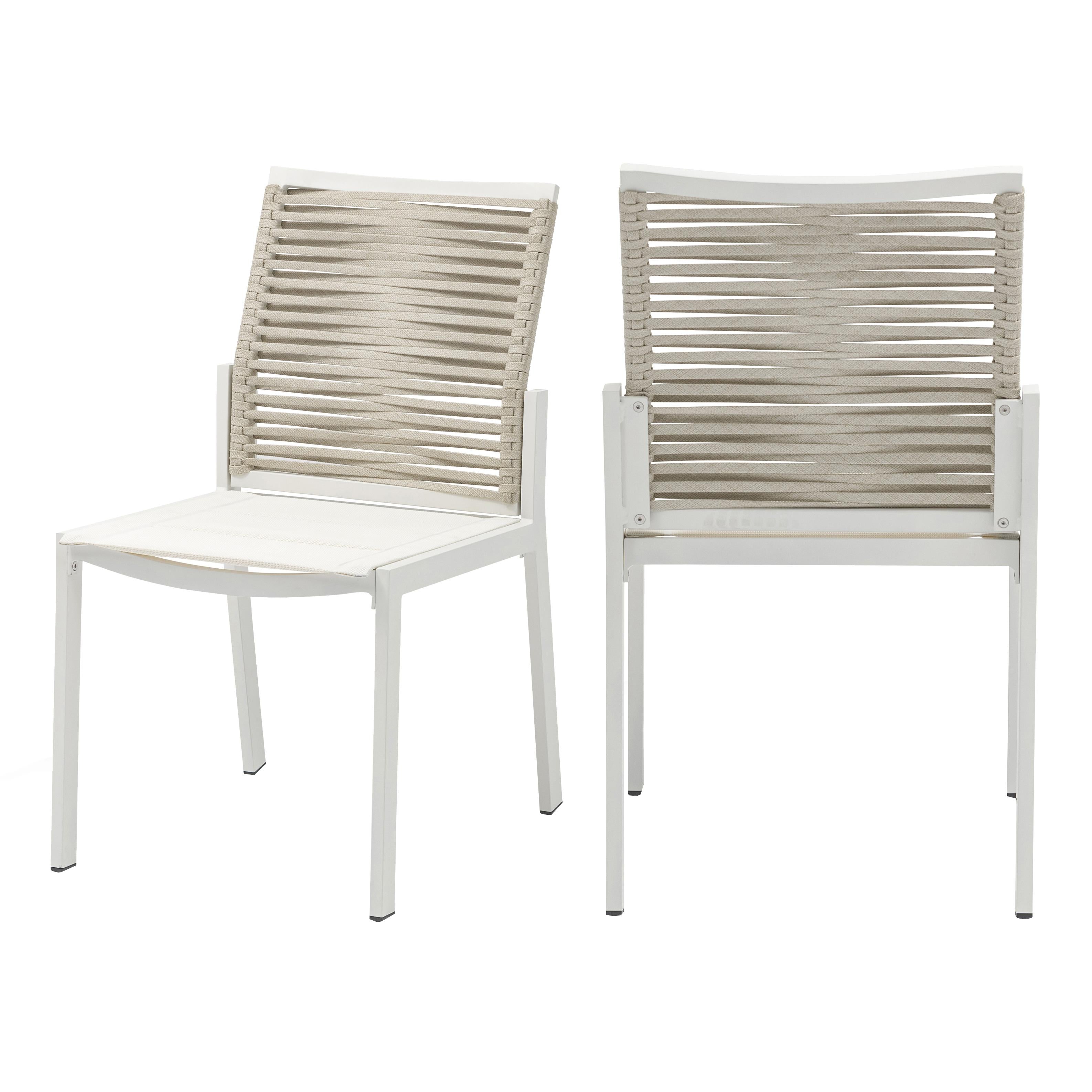 Meridian Maldives Beige Rope Fabric Outdoor Patio Dining Side Chair