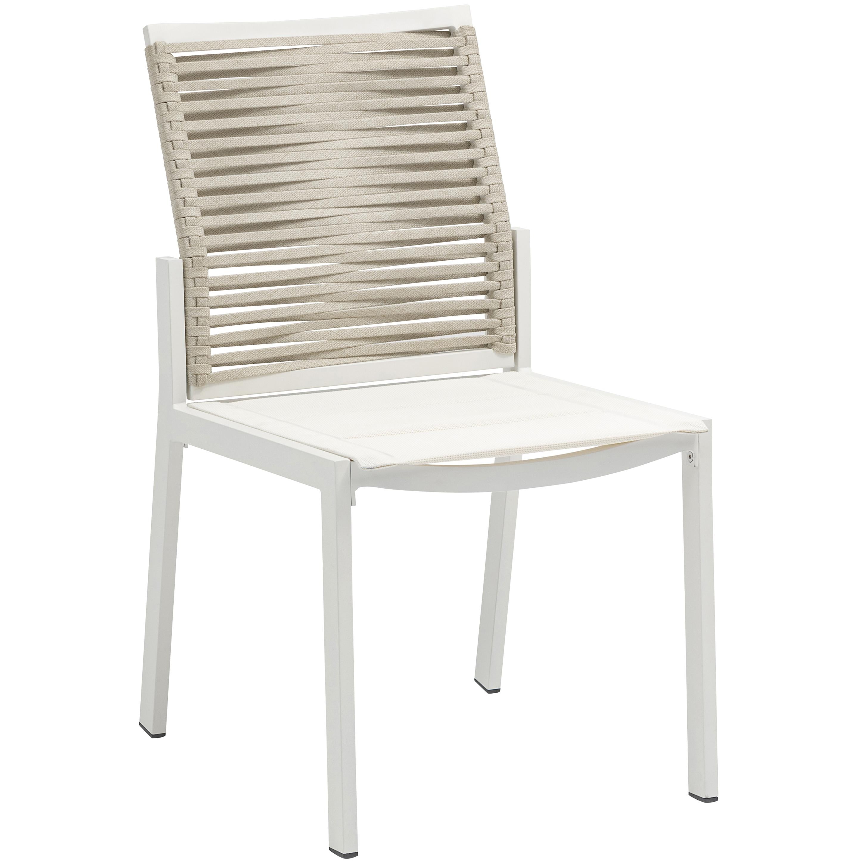 Meridian Maldives Beige Rope Fabric Outdoor Patio Dining Side Chair