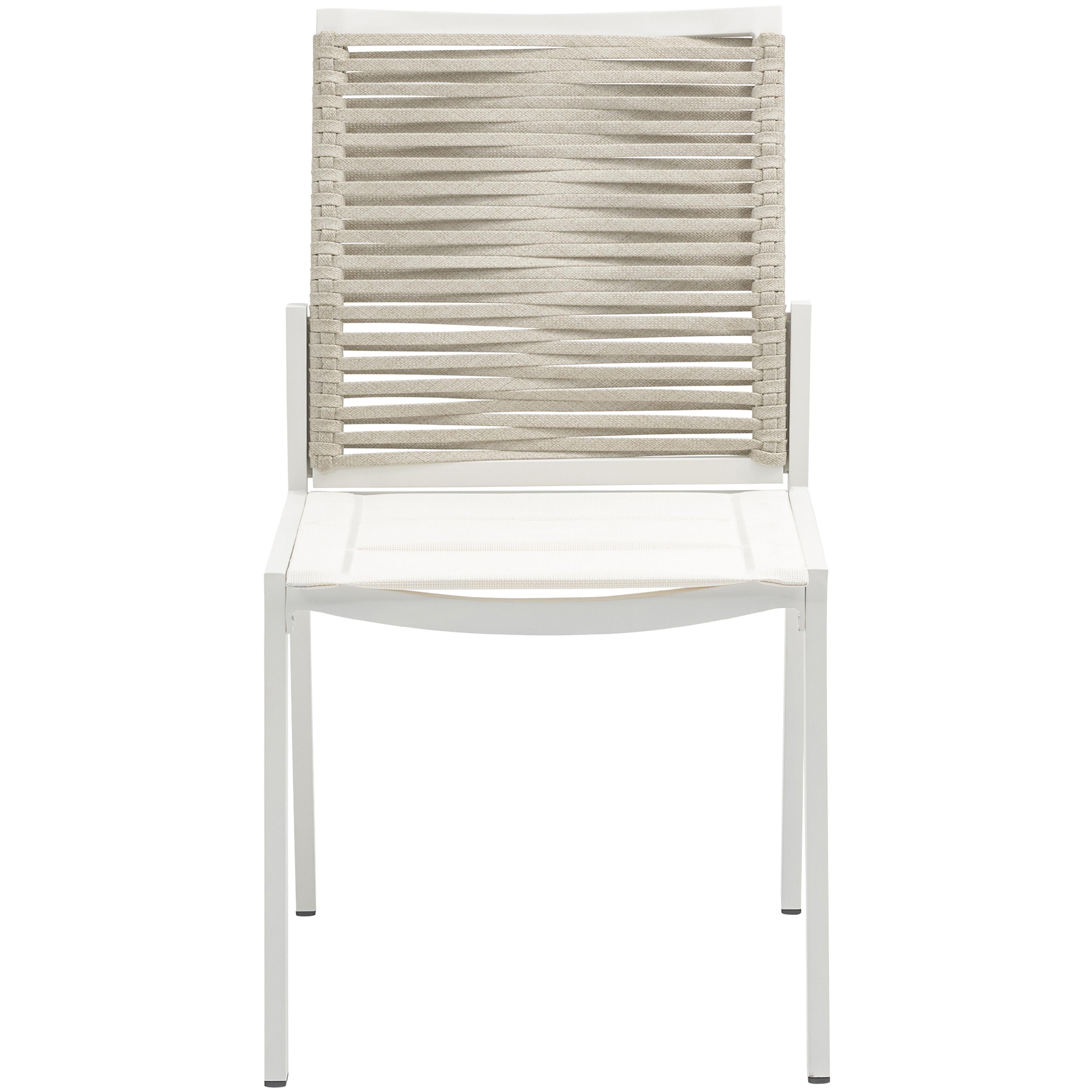 Meridian Maldives Beige Rope Fabric Outdoor Patio Dining Side Chair