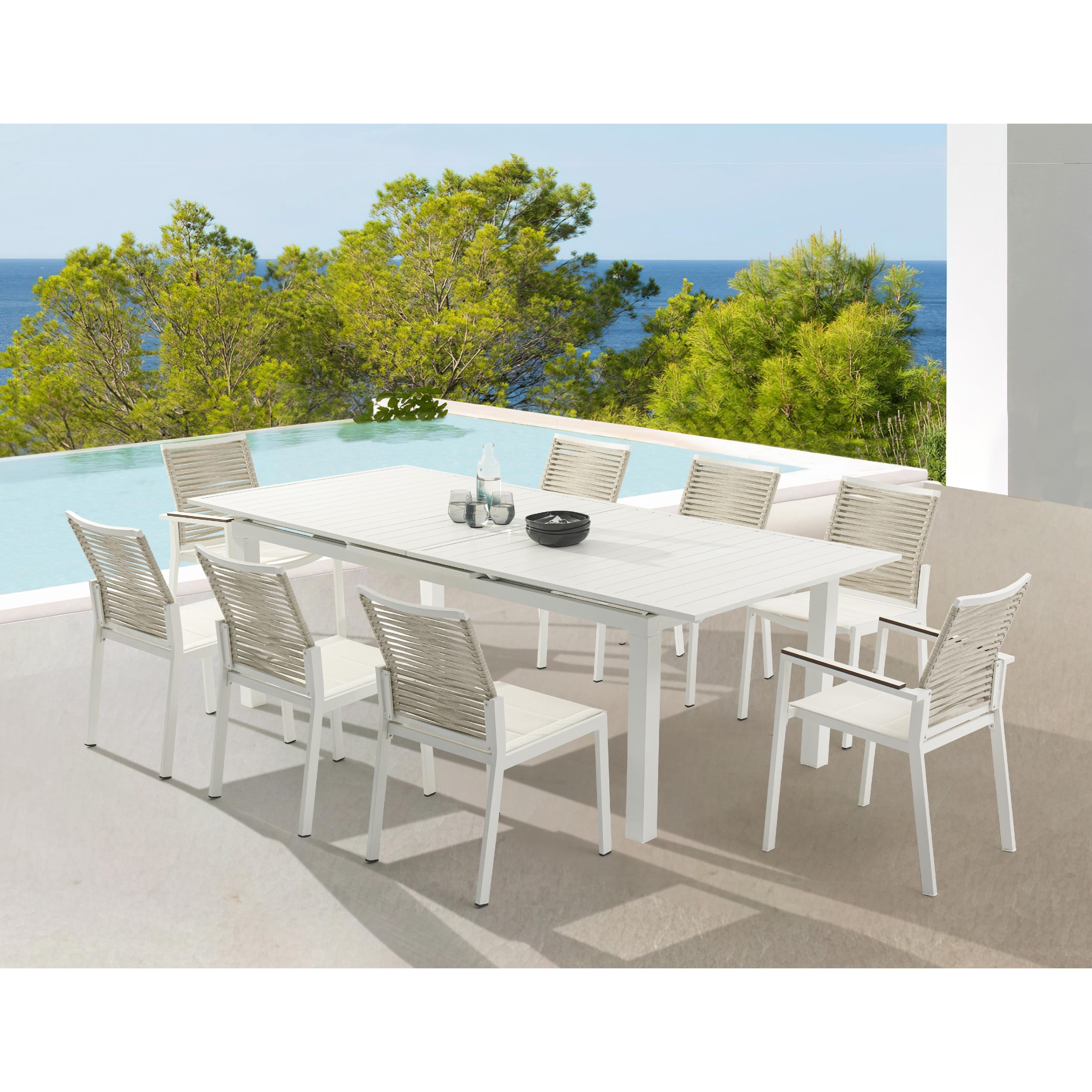 Meridian Maldives Beige Rope Fabric Outdoor Patio Dining Side Chair