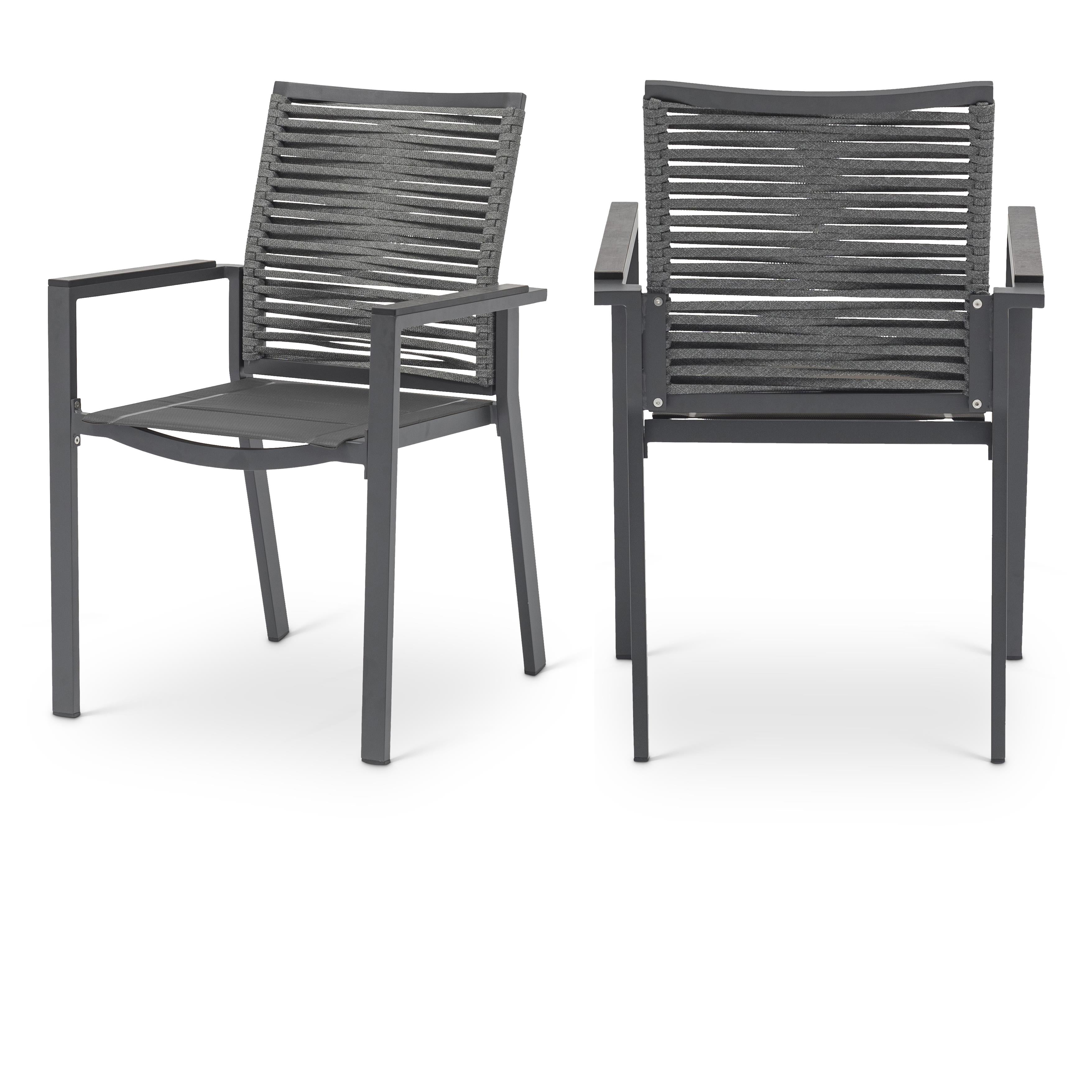 Meridian Maldives Grey Rope Fabric Outdoor Patio Dining Arm Chair