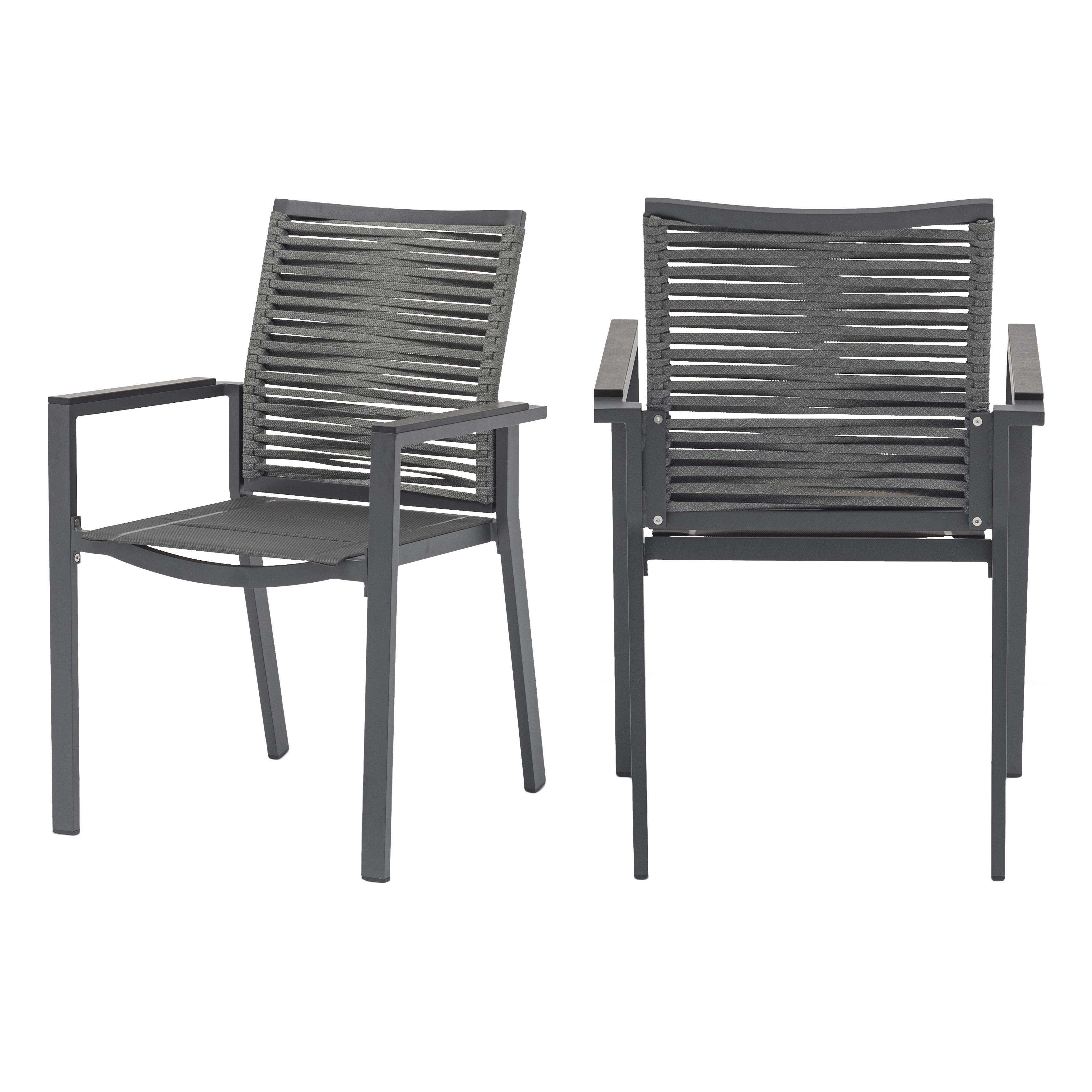 Meridian Maldives Grey Rope Fabric Outdoor Patio Dining Arm Chair